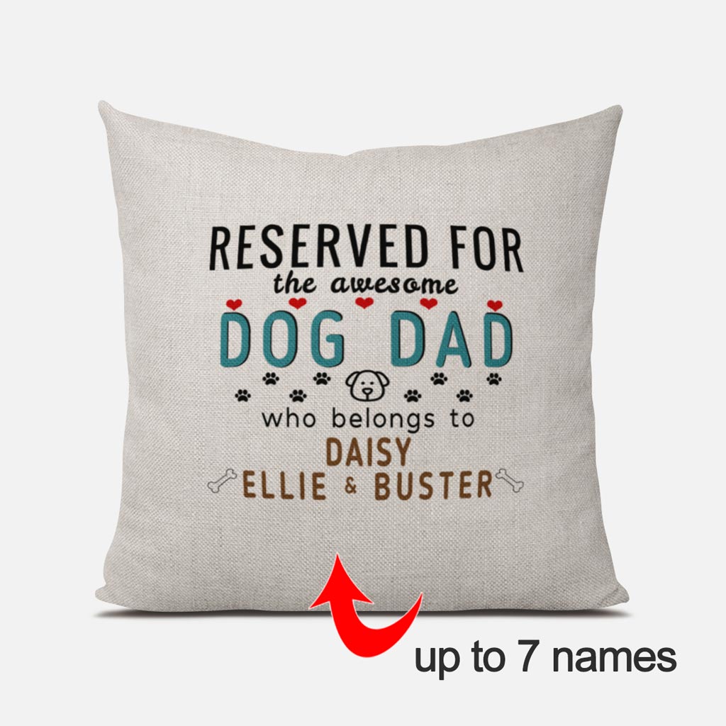 This Awesome Dog Dad Belongs to (3-7 x dog names) Linen Cushion Cover