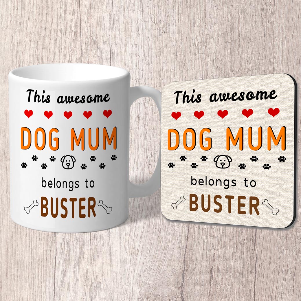 Dog Mum Mug Personalised with Matching Coaster