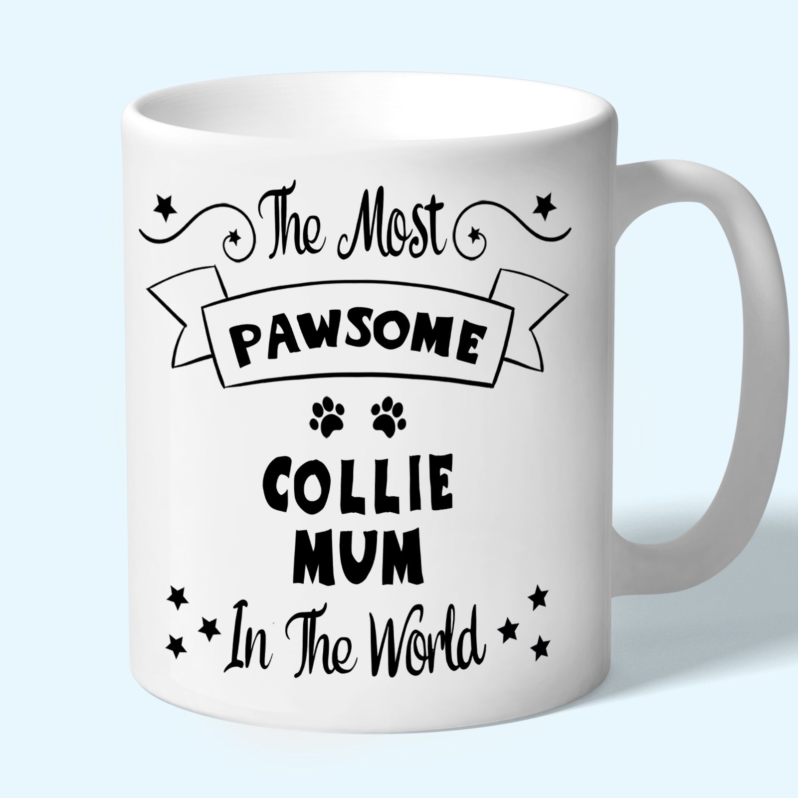 The Most Pawsome Collie mum mug in black design