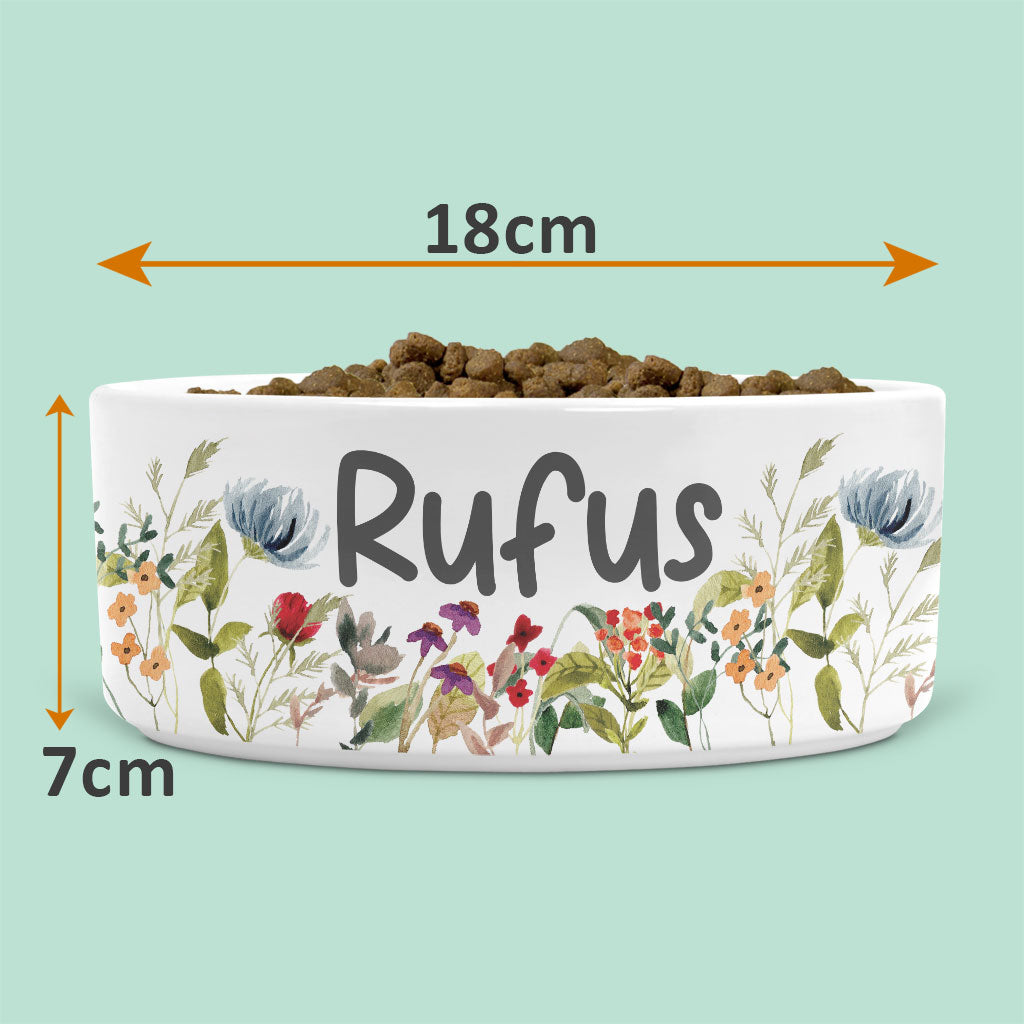 Personalised Ceramic Dog Bowl with Wild Flowers