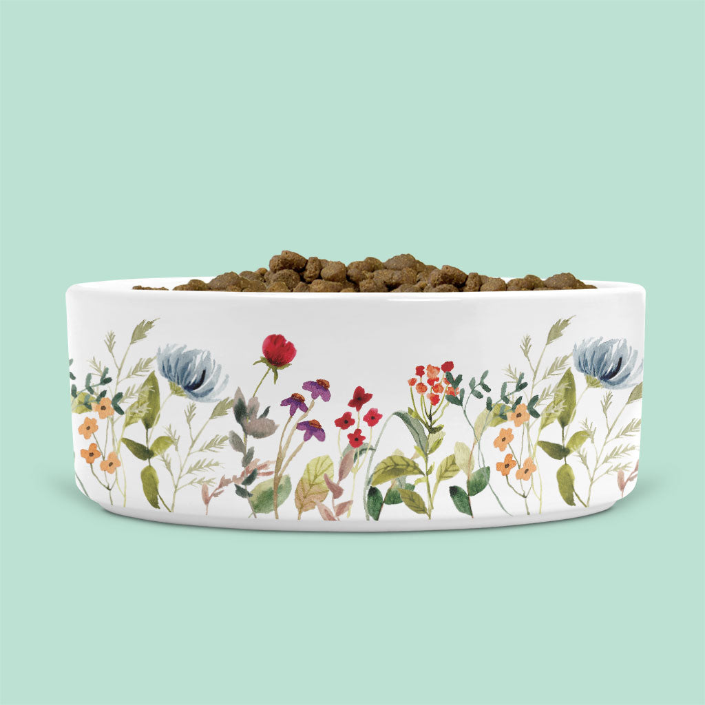 Ceramic Cat Bowl with Wild Flowers