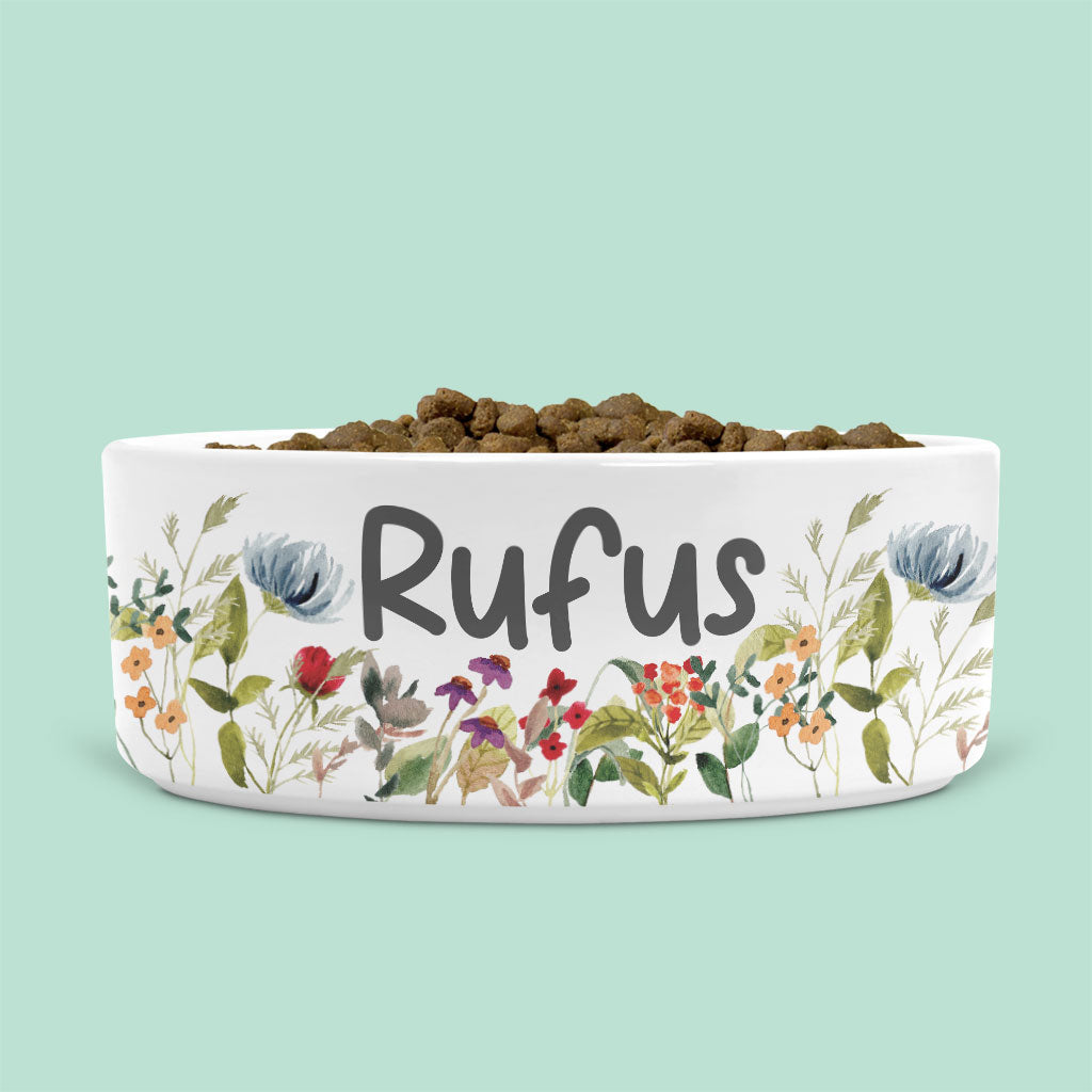 Personalised Ceramic Cat Bowl with Wild Flowers