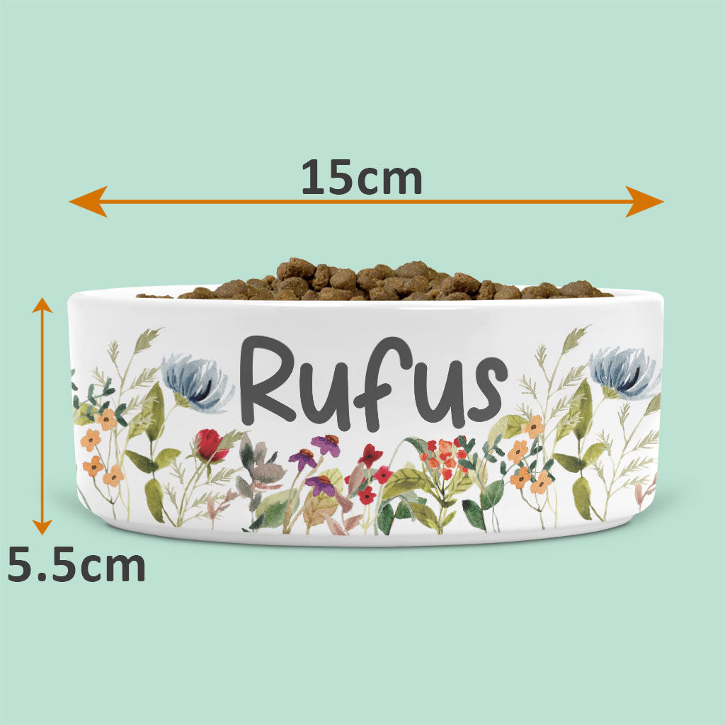 Personalised Ceramic Cat Bowl with Wild Flowers