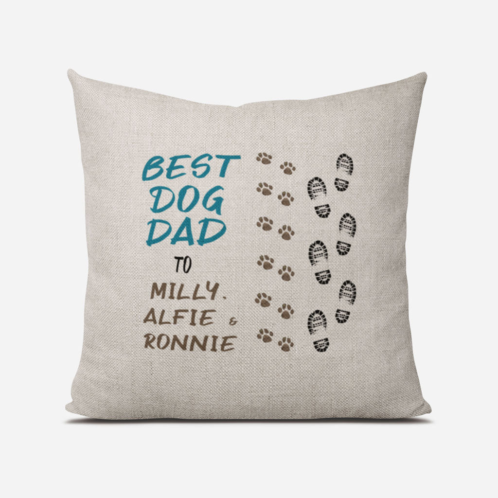 Best Dog Dad Footprints & Paw Prints to (dog/s names) Linen Cushion Cover