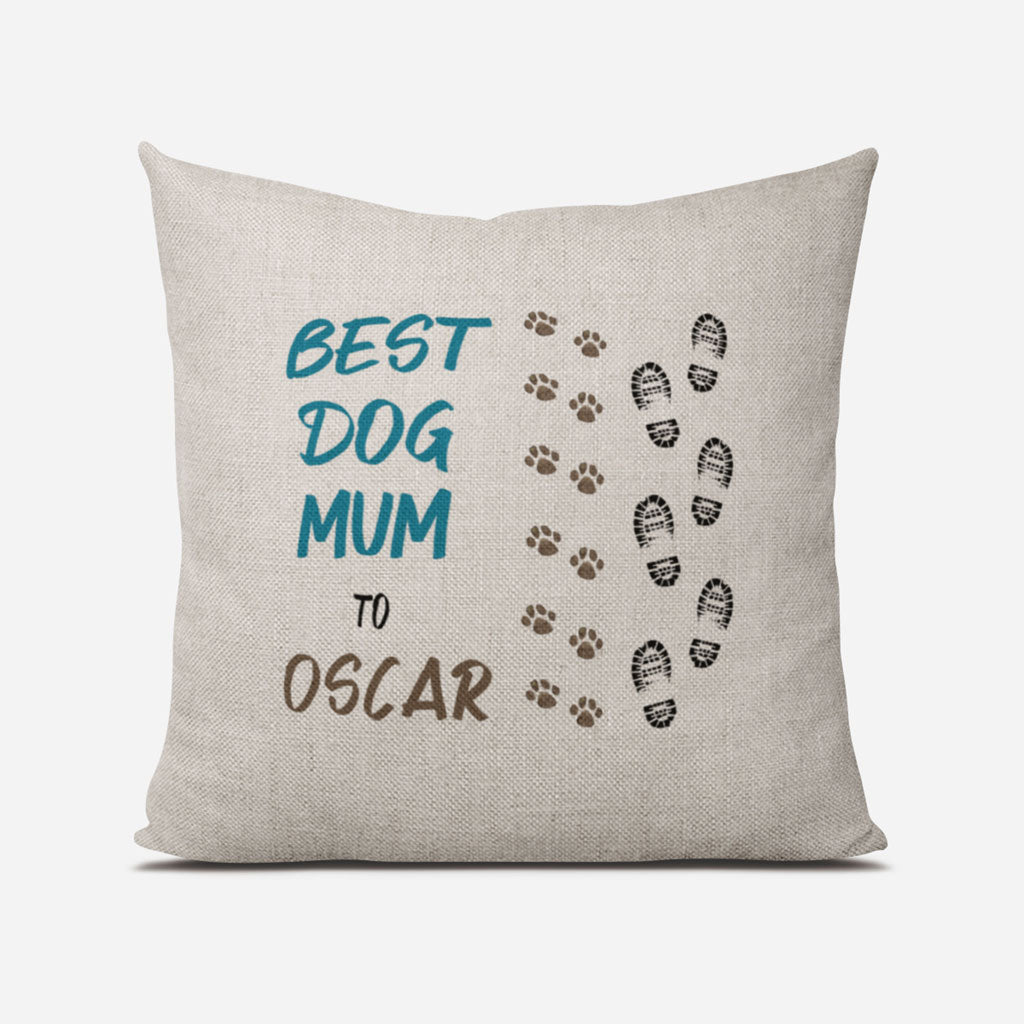 Best Dog Mum Footprints & Paw Prints to (dog/s names) Linen Cushion Cover