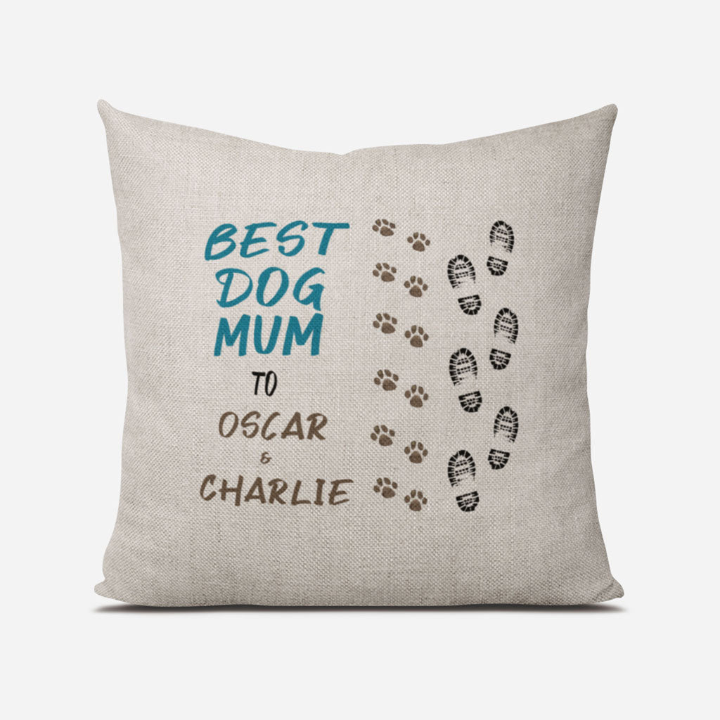 Best Dog Mum Footprints & Paw Prints to (dog/s names) Linen Cushion Cover