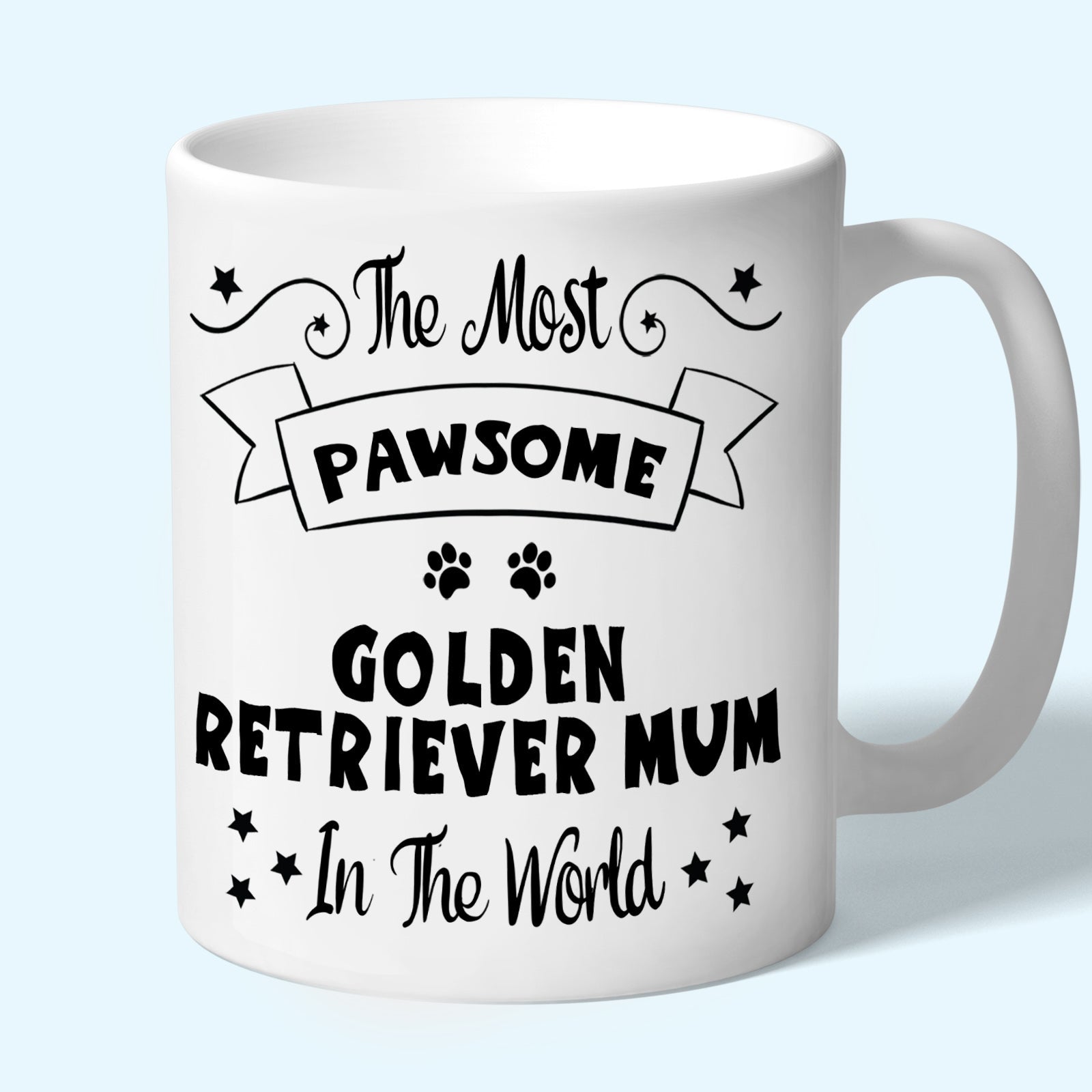 The Most Pawsome Golden Retriever mum mug in black design