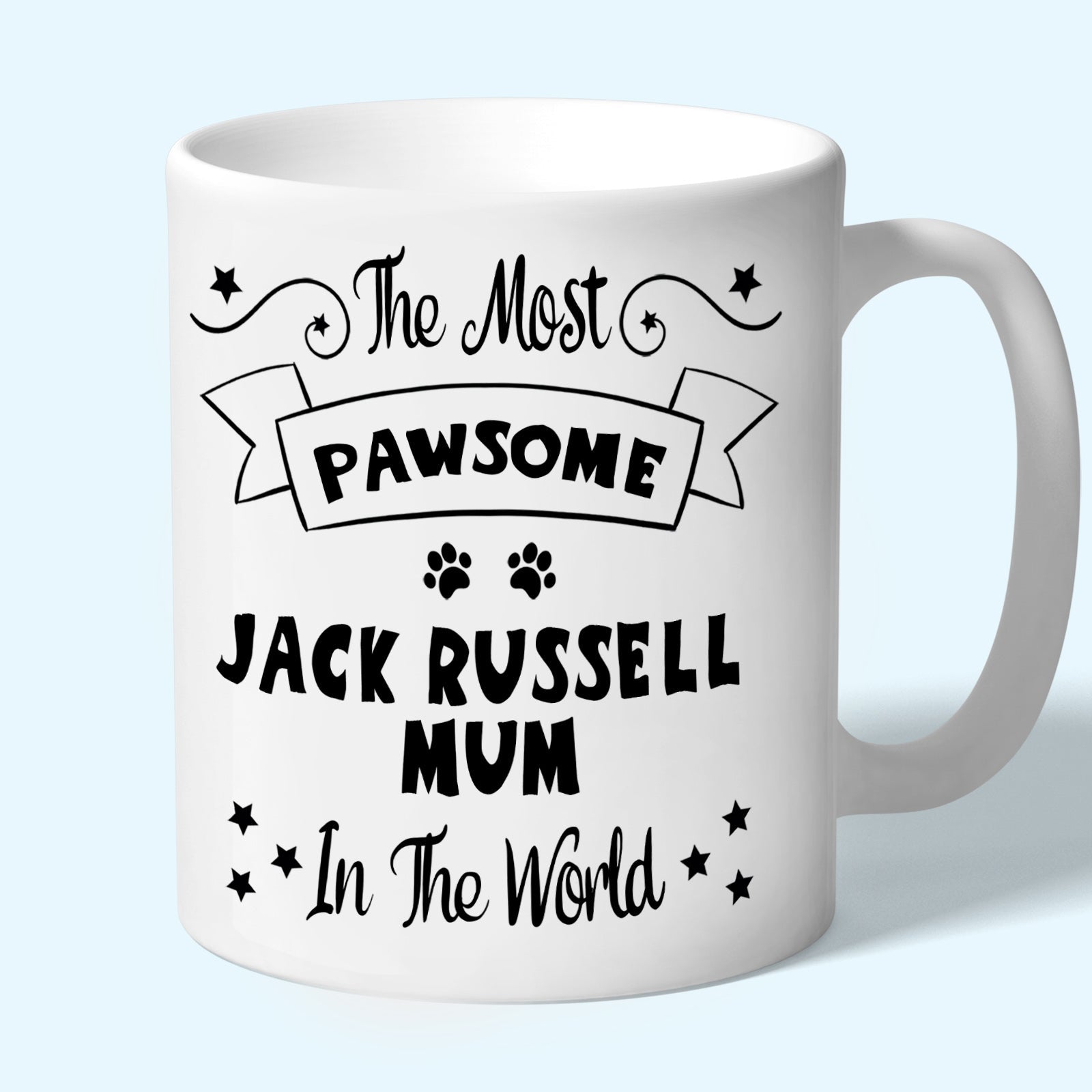 The Most Pawsome Jack Russell mum mug in black design