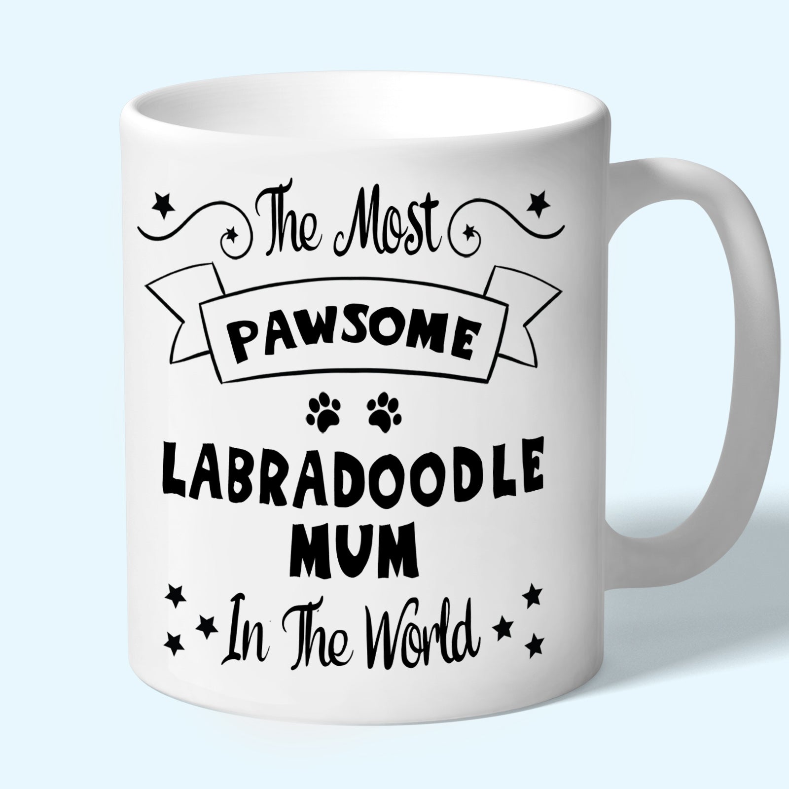 The Most Pawsome Labradoodle mum mug in black design