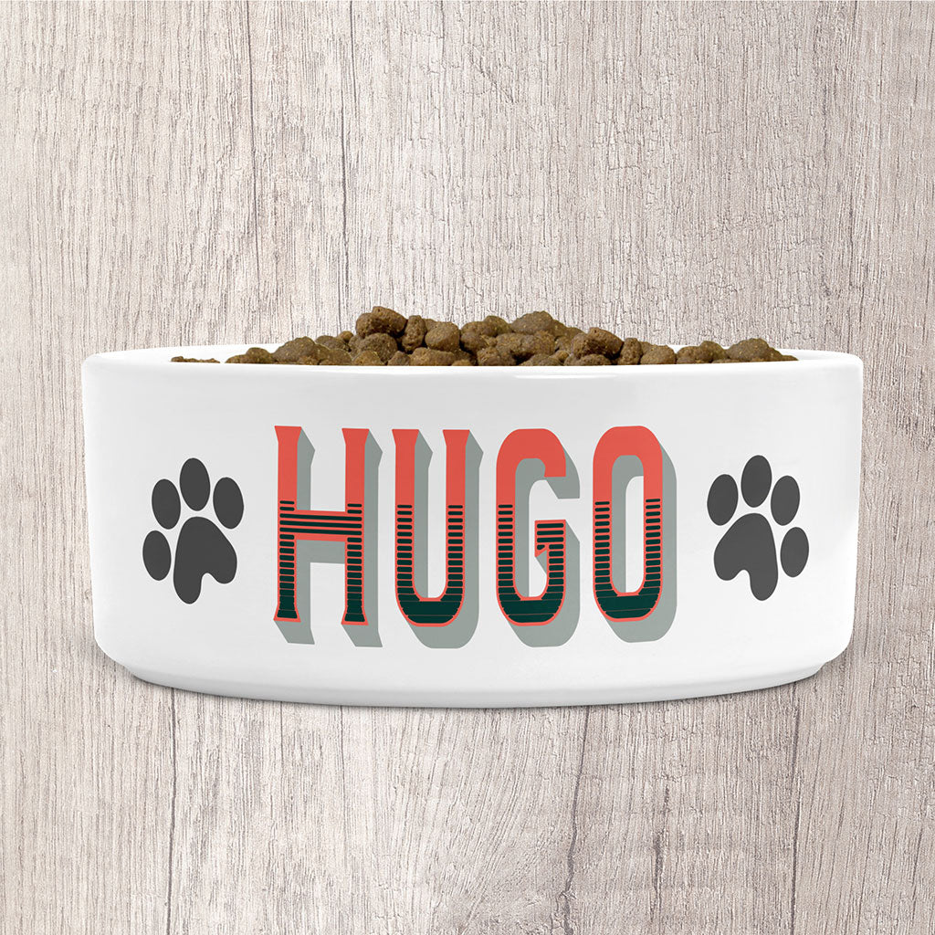 Personalised Dog Bowl Ceramic Large with Dog Name in Peach, Green &amp; Grey