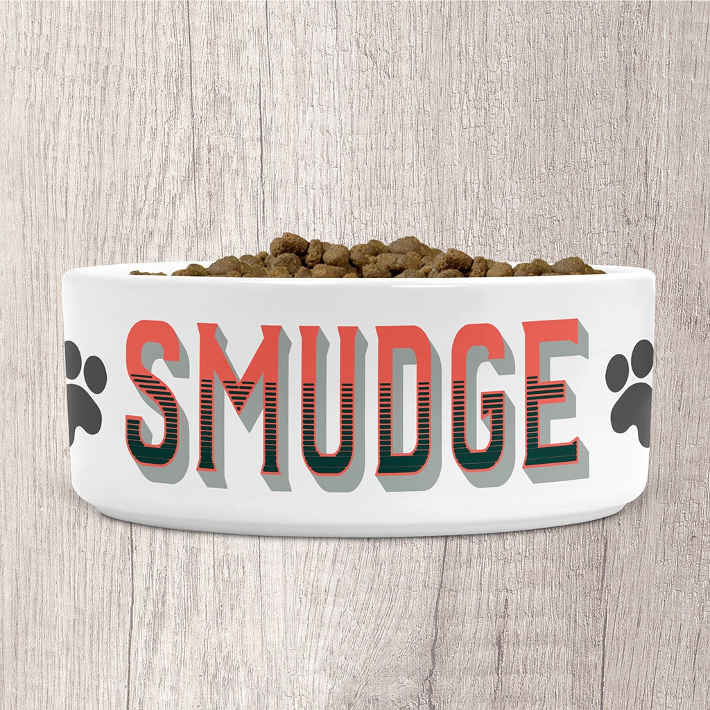 Personalised Dog Bowl Ceramic Large with Dog Name in Peach, Green &amp; Grey