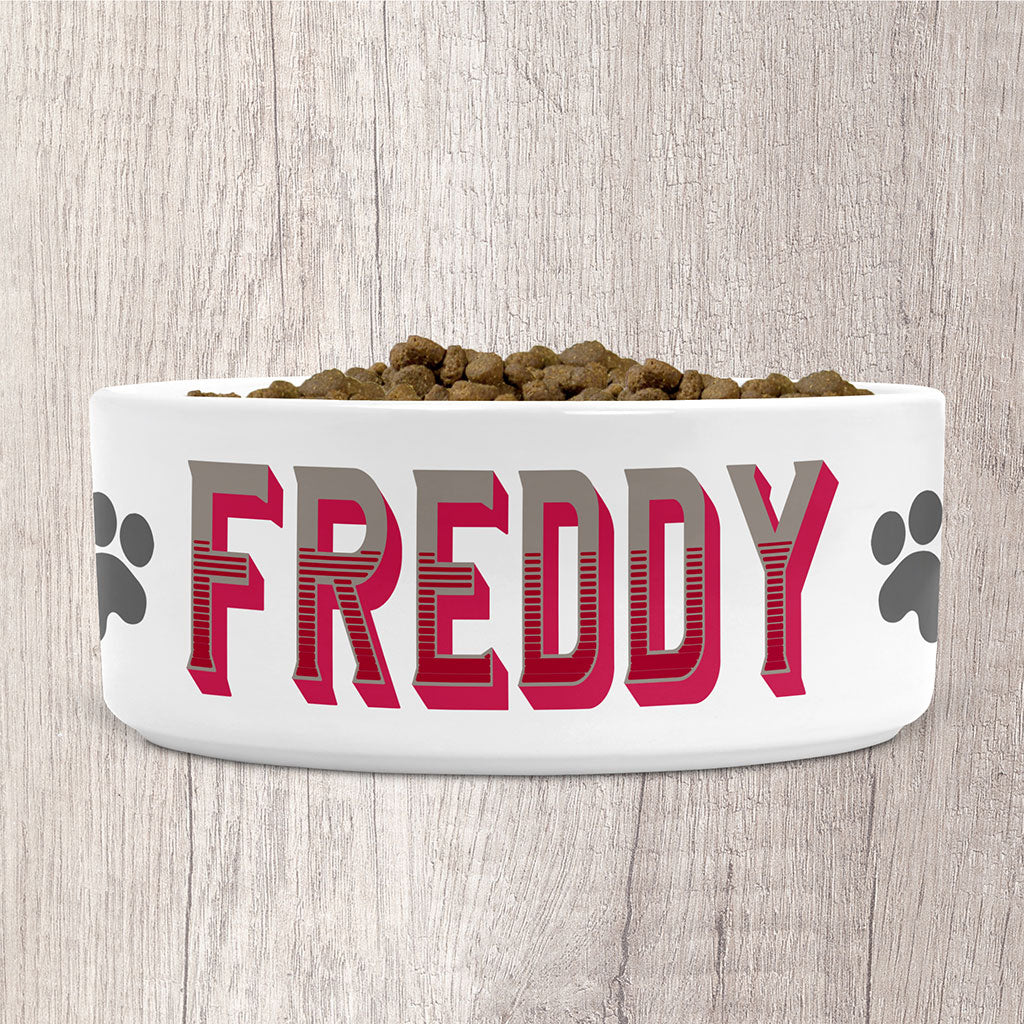 Personalised Dog Bowl Ceramic Large with Dog Name in Pinks &amp; Grey