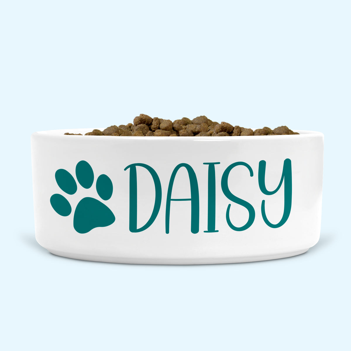 Personalised Ceramic Dog Bowl Medium-Large with Paw (Teal Print)