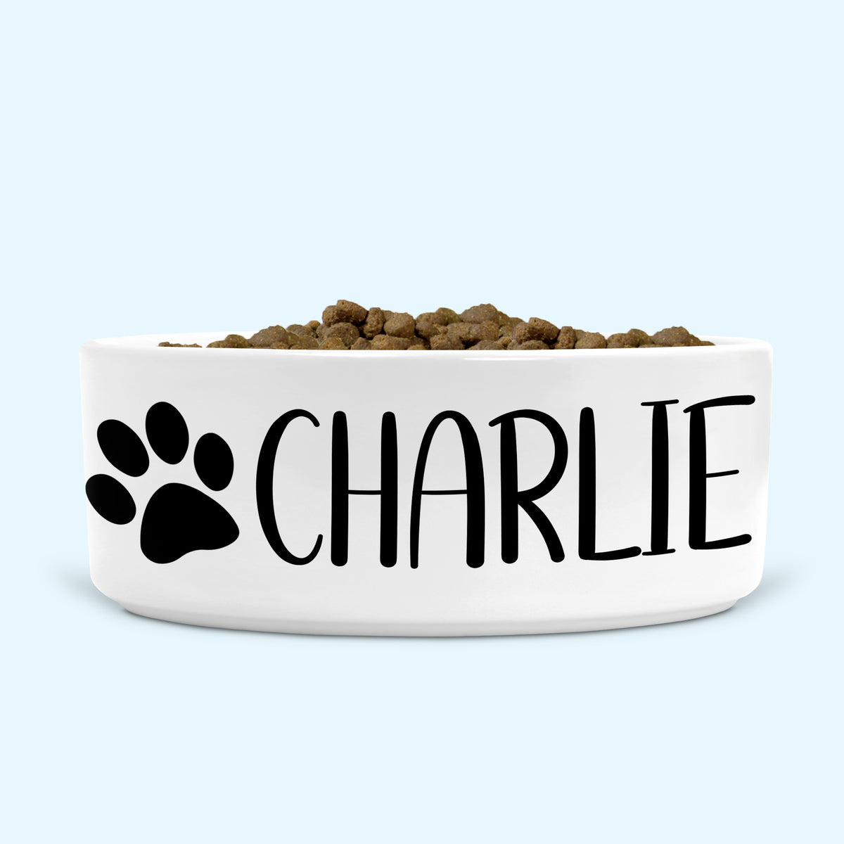 Personalised Ceramic Dog Bowl Small-Medium with Paw Print Black