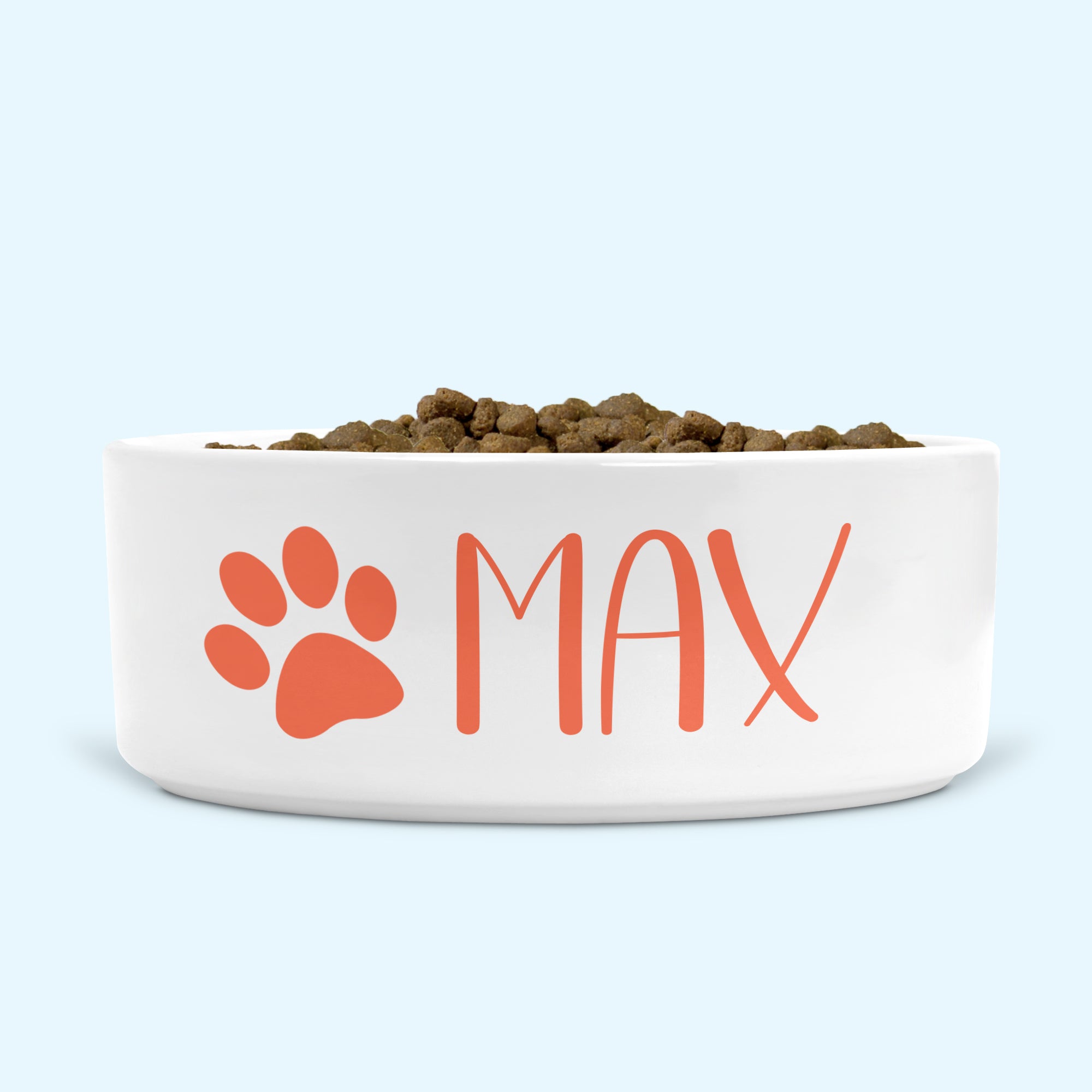 Personalised Ceramic Dog Bowl Small-Medium with Paw Print Coral