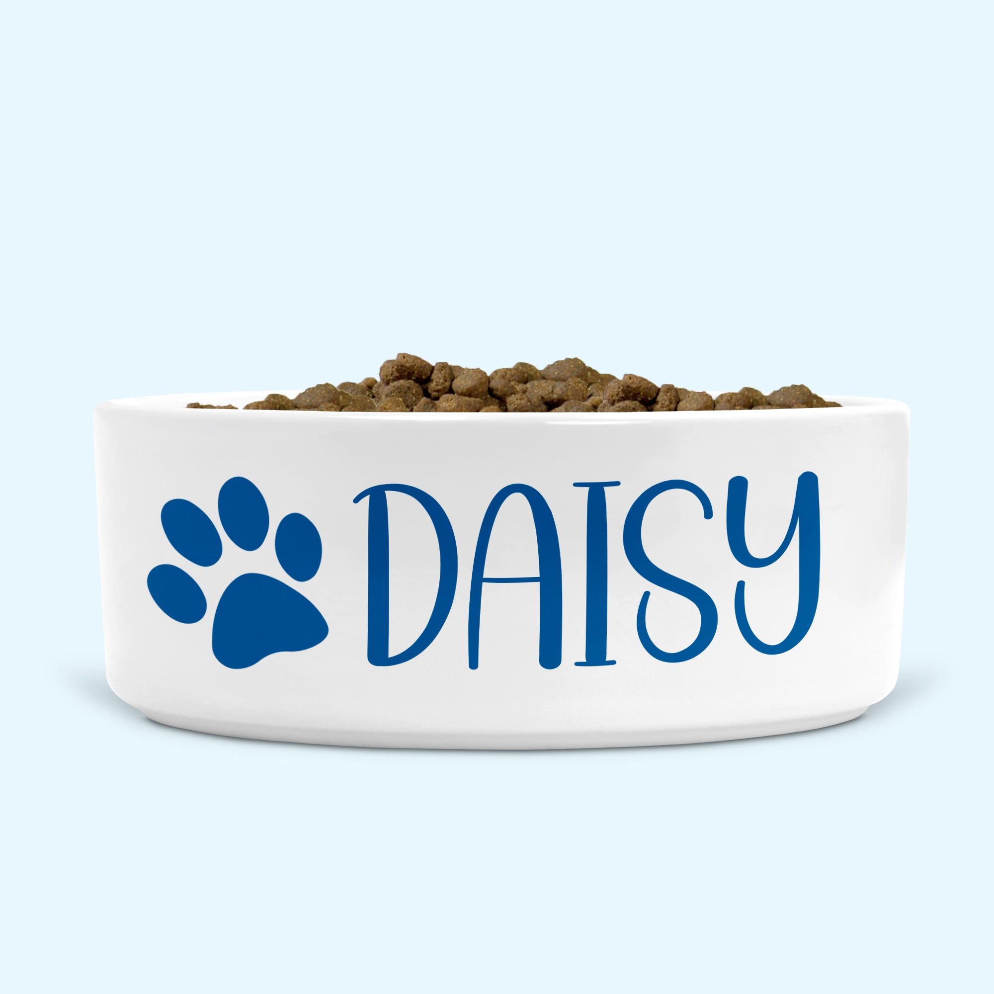 Personalised Ceramic Dog Bowl Small-Medium with Paw Print Indigo Blue