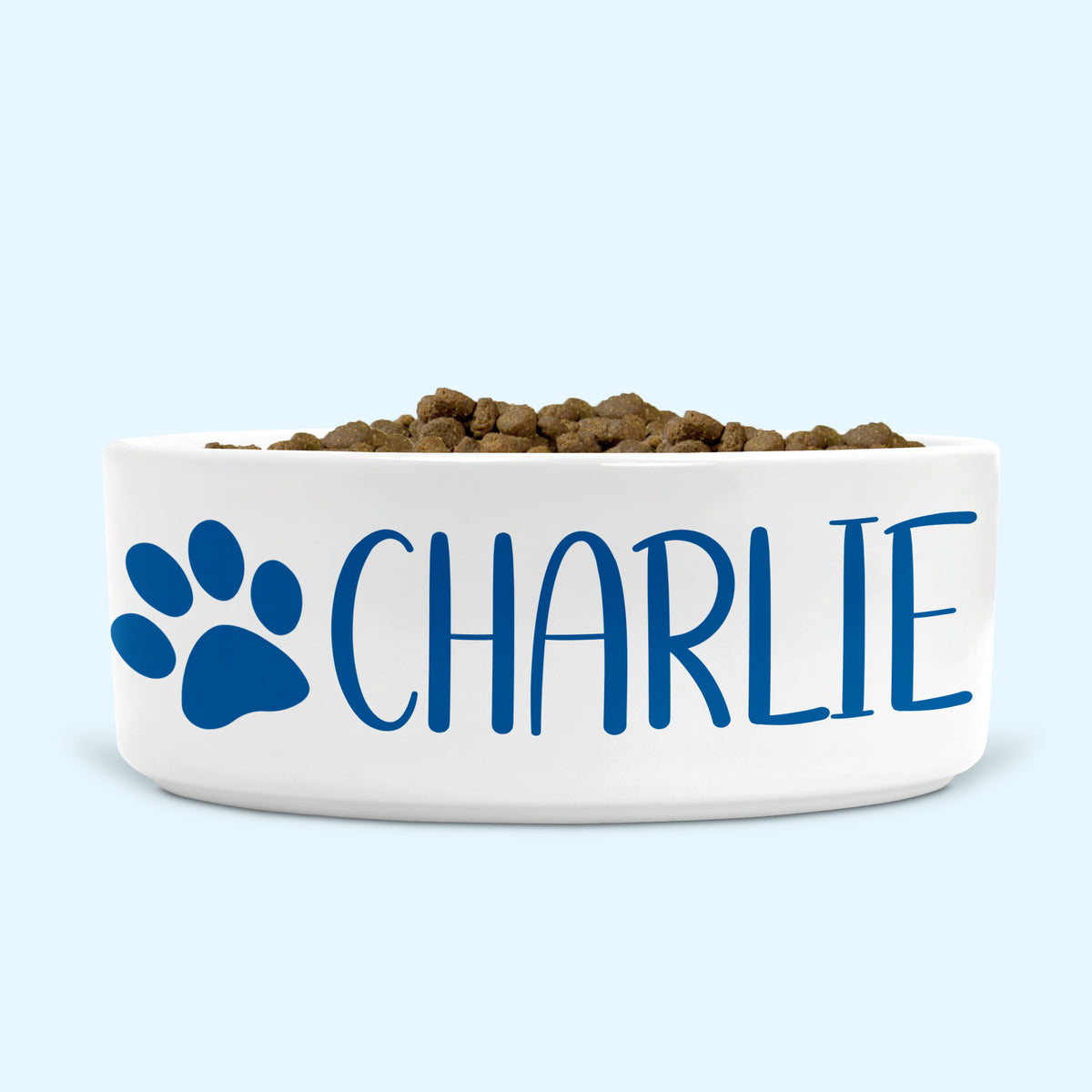 Personalised Ceramic Dog Bowl Small-Medium with Paw Print Indigo Blue