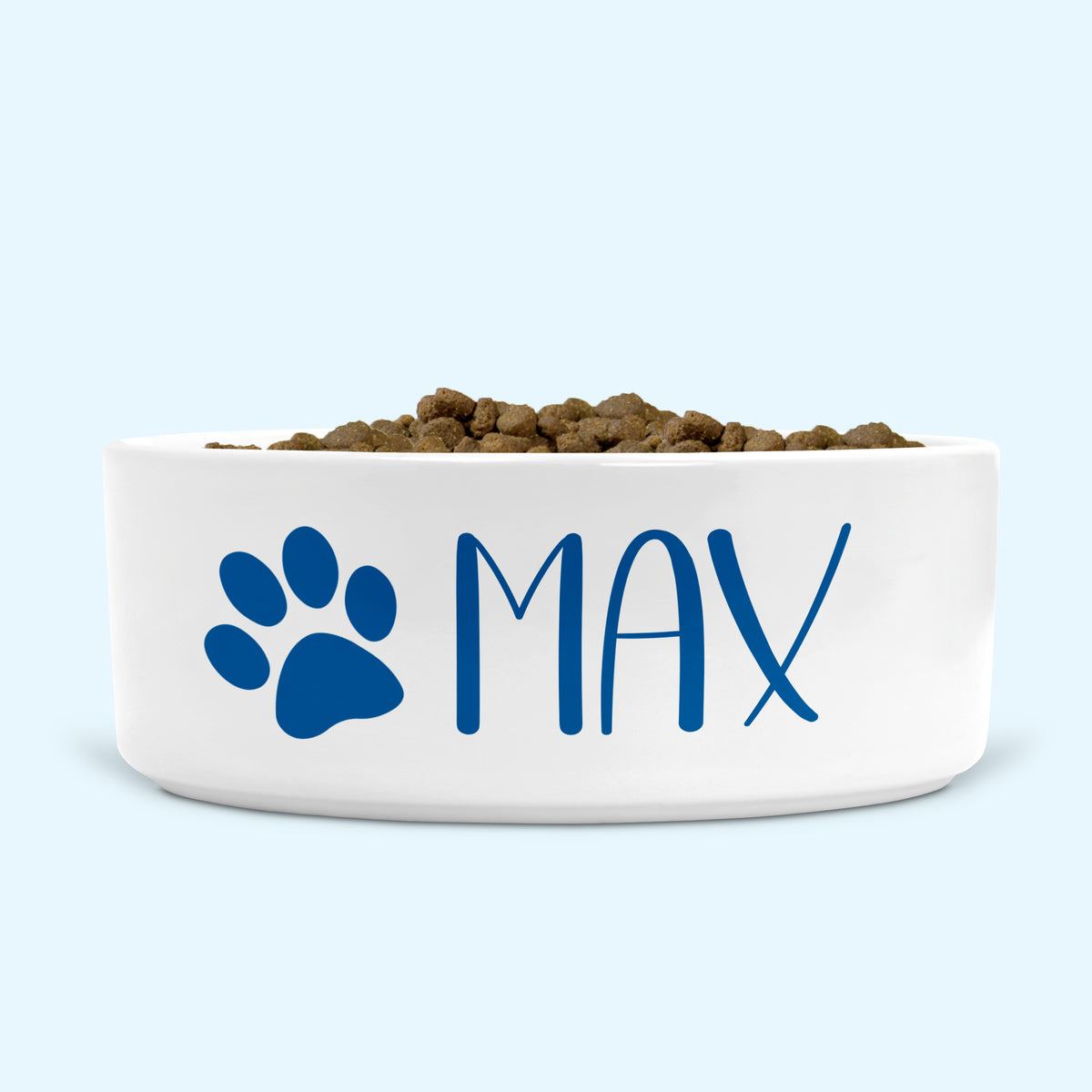 Personalised Ceramic Dog Bowl Small-Medium with Paw Print Indigo Blue