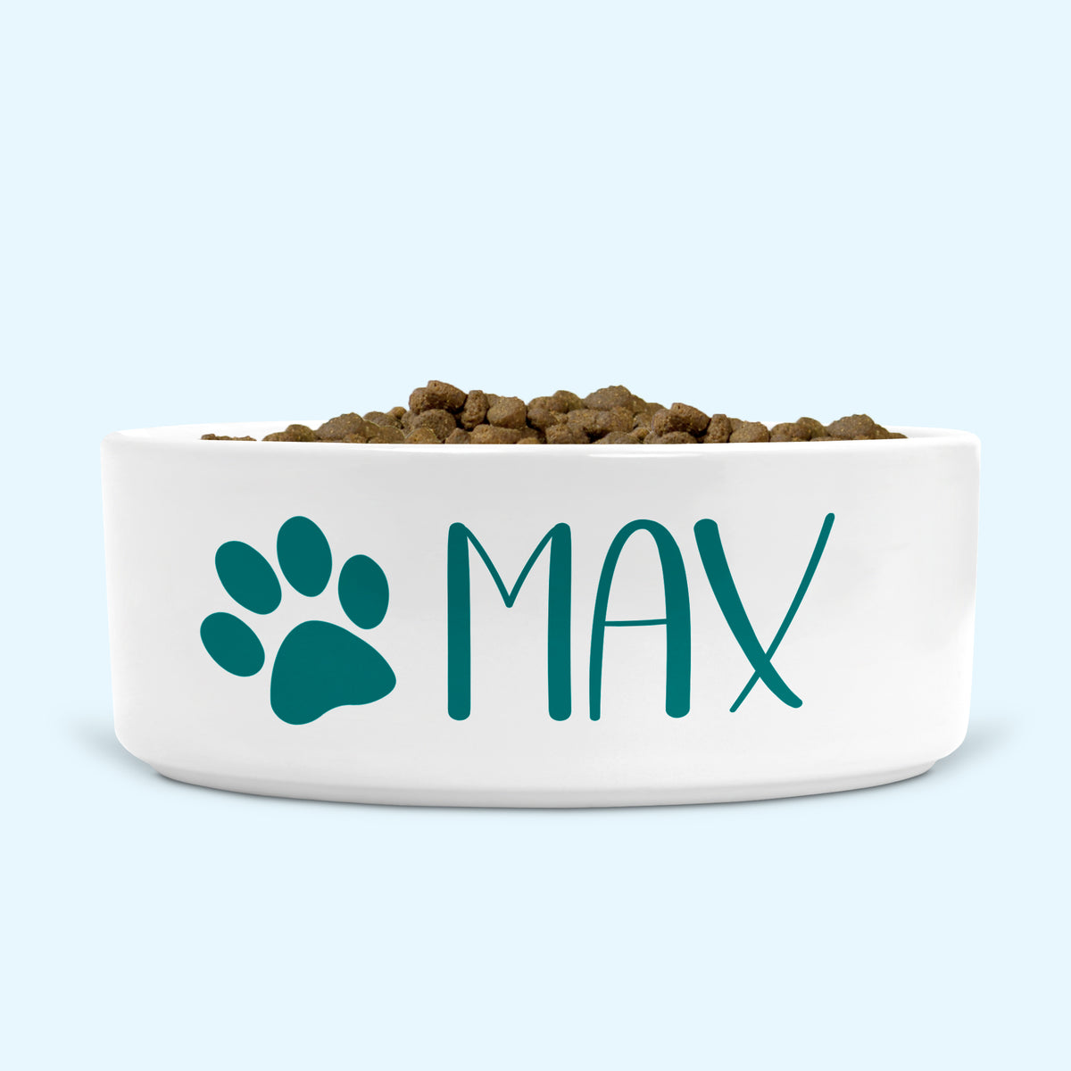 Personalised Ceramic Dog Bowl Small-Medium with Paw Print Teal