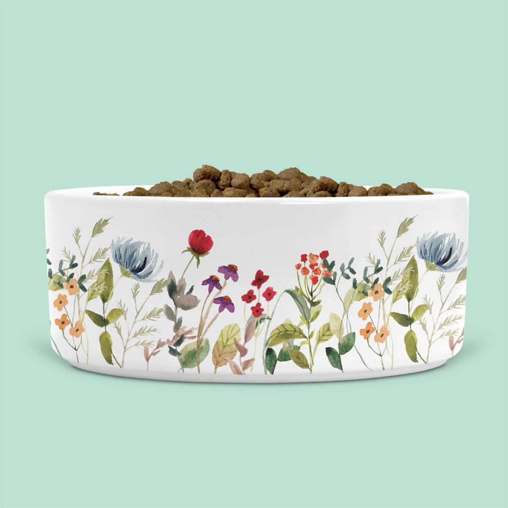 Ceramic Dog Bowl with Wild Flowers