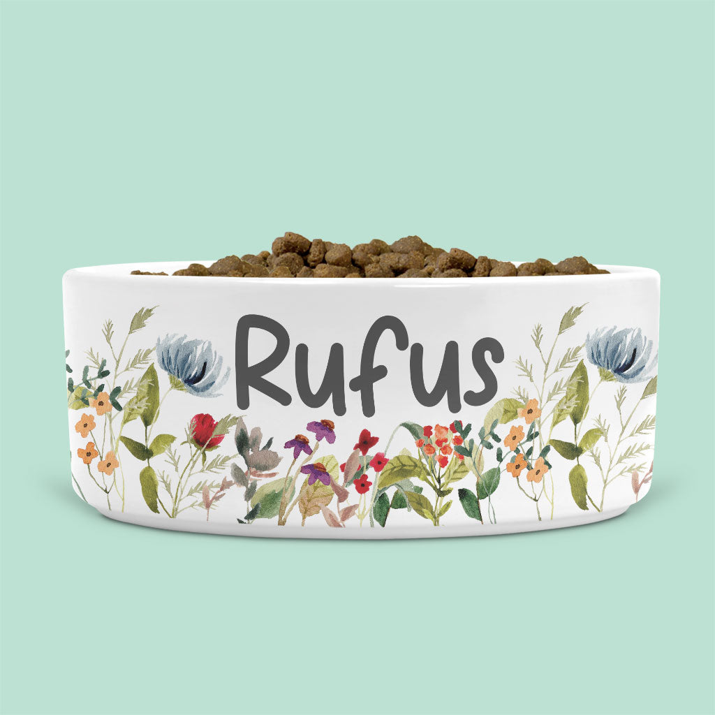Personalised Ceramic Pet Bowl with Wild Flowers