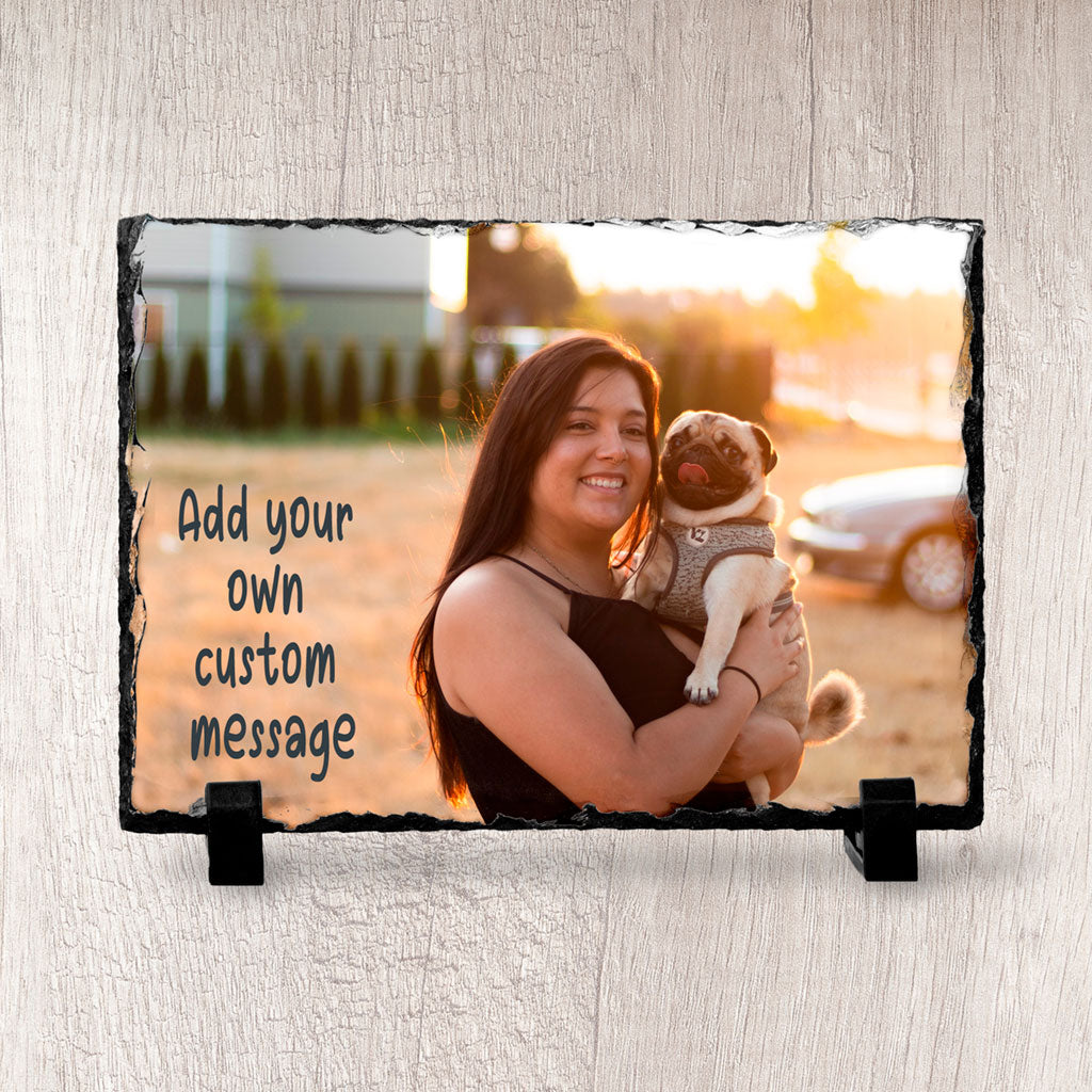 Dog Photo on Slate with Personalised Message
