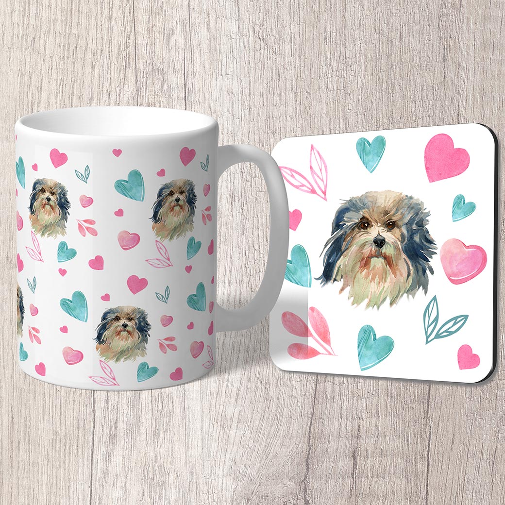 Lowchen little lion with Pink and Turquoise Hearts Mug