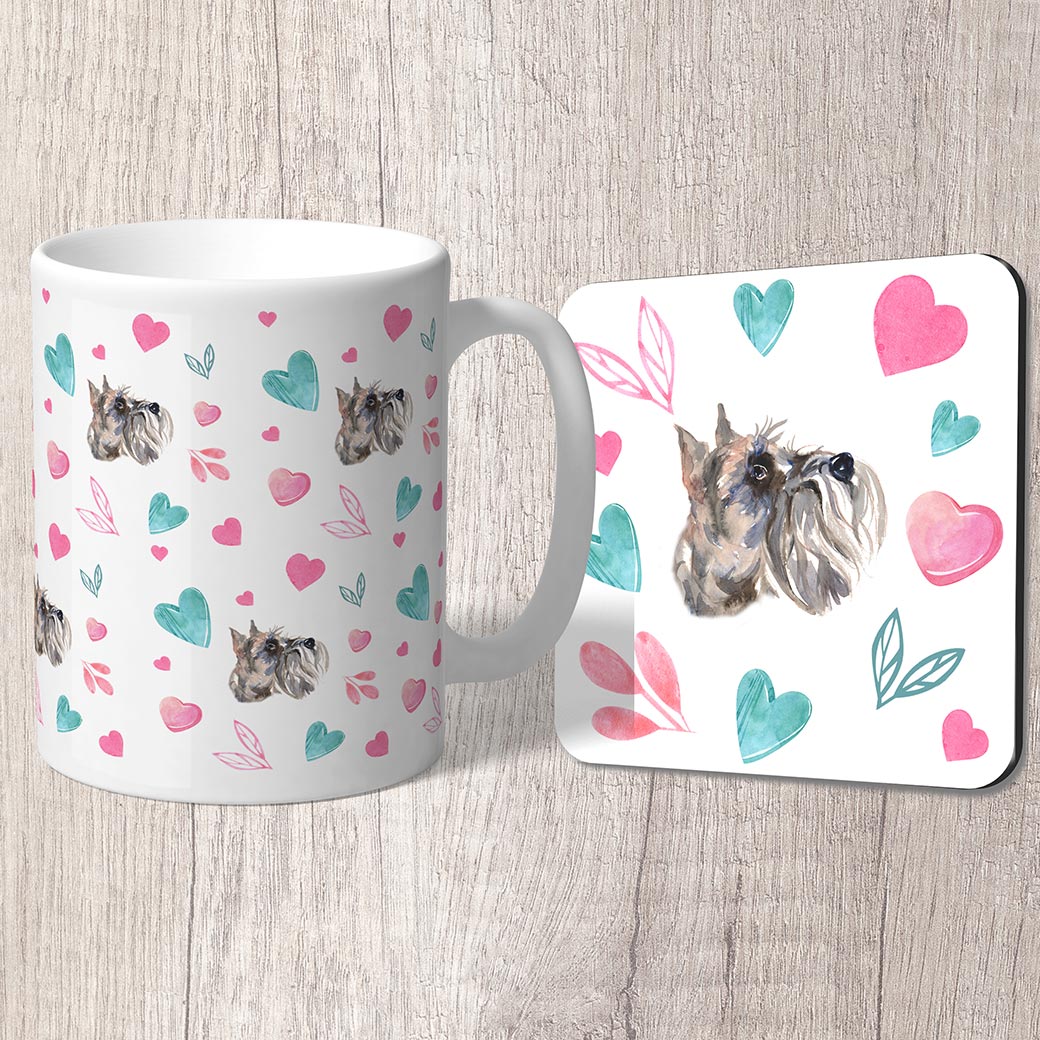 Miniature Schnauzer with Pink and Turquoise Hearts Mug