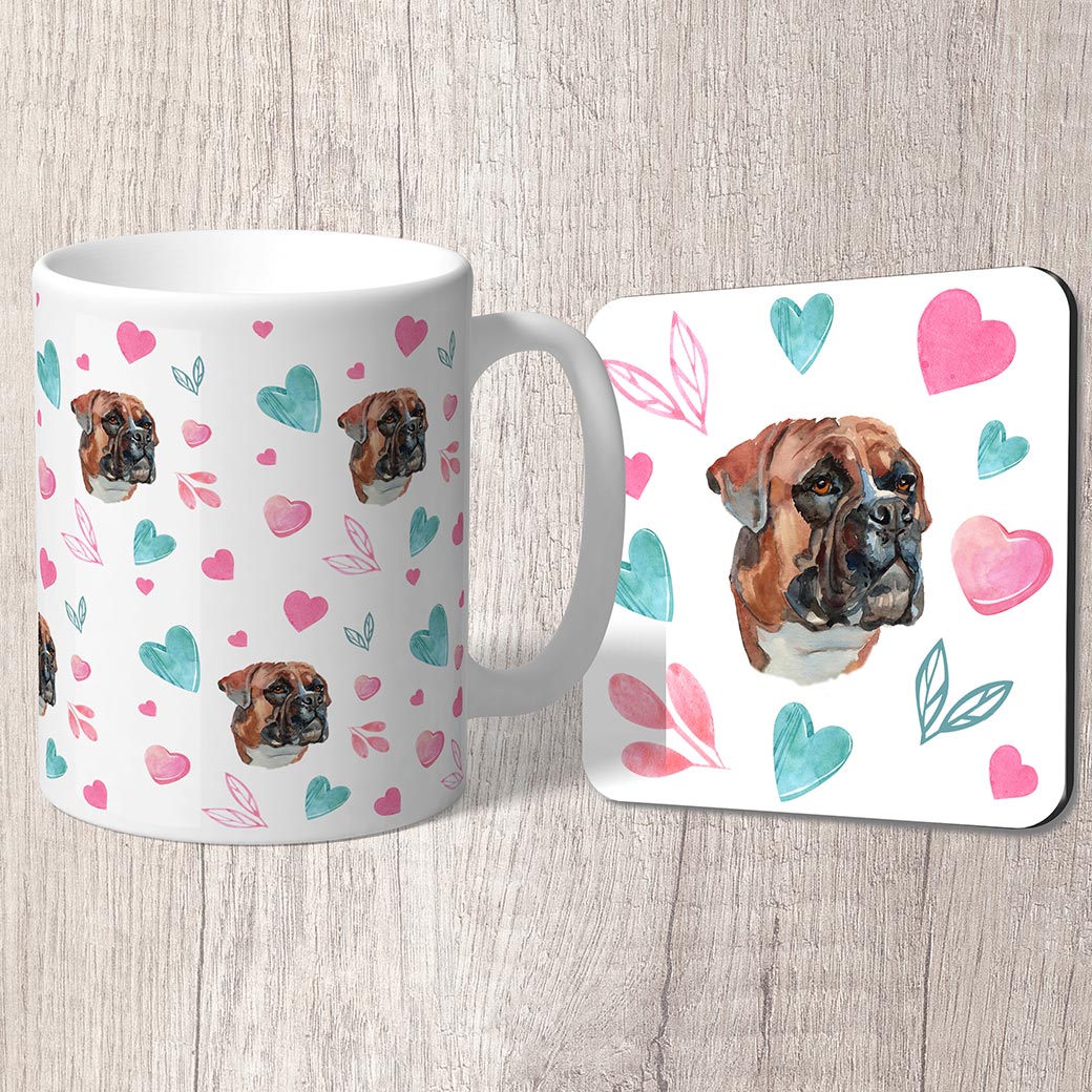 Boxer with Pink and Turquoise Hearts Mug