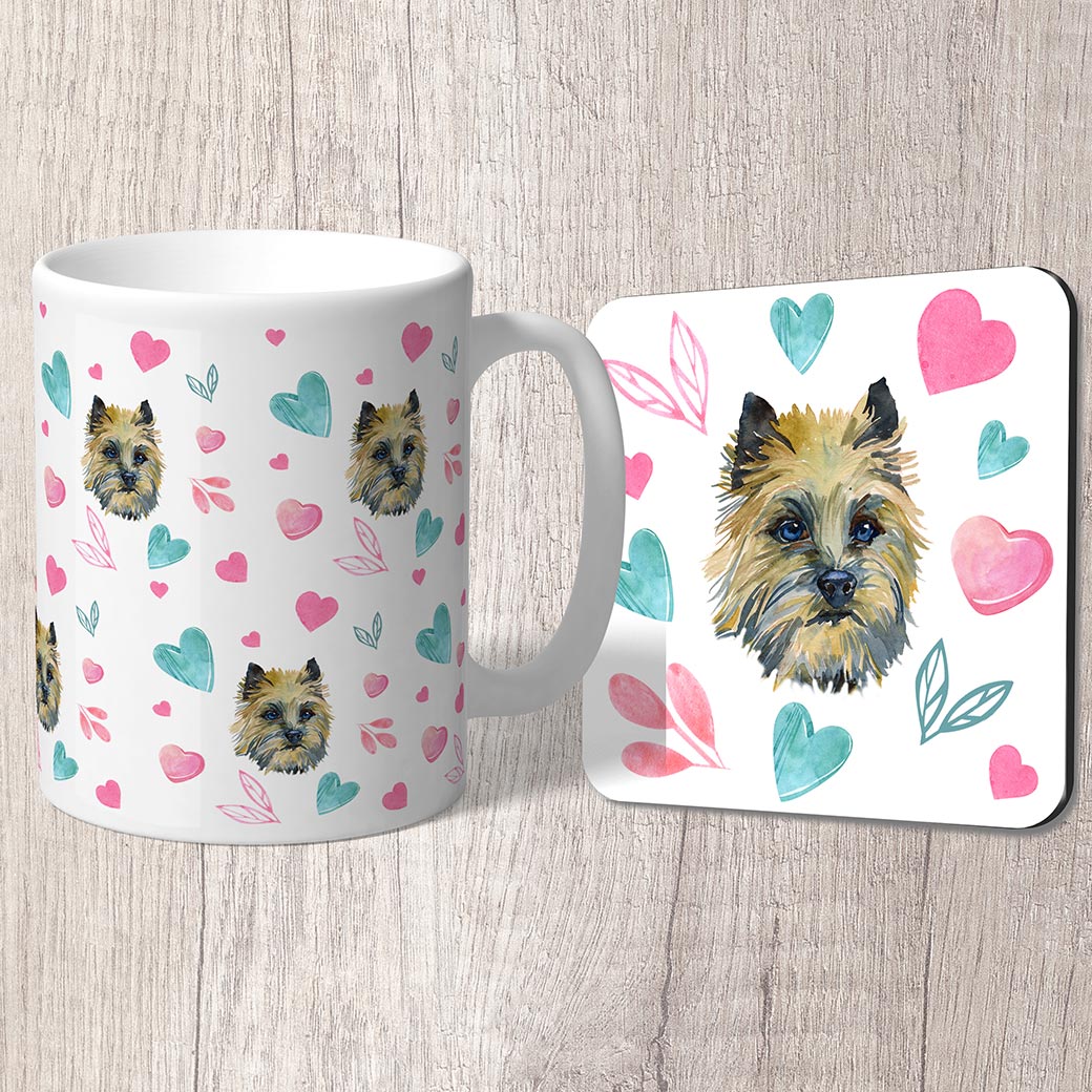 Cairn Terrier with Pink and Turquoise Hearts Mug