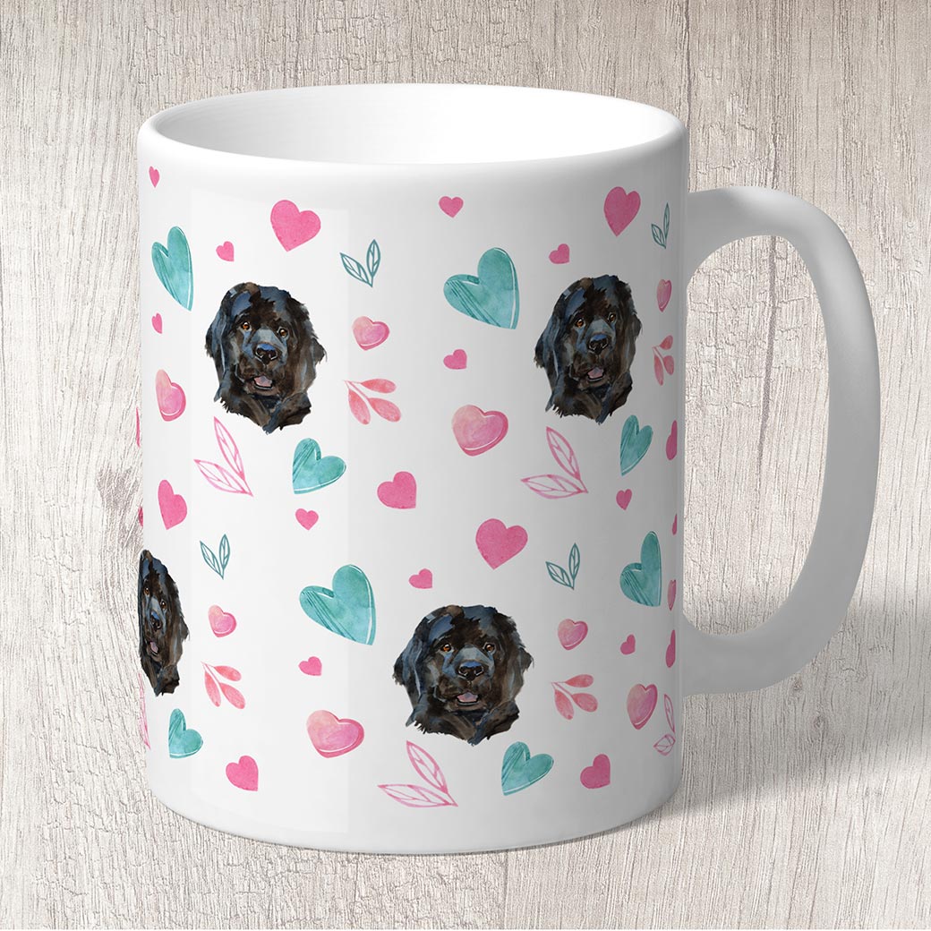 Newfoundland with Pink and Turquoise Hearts Mug