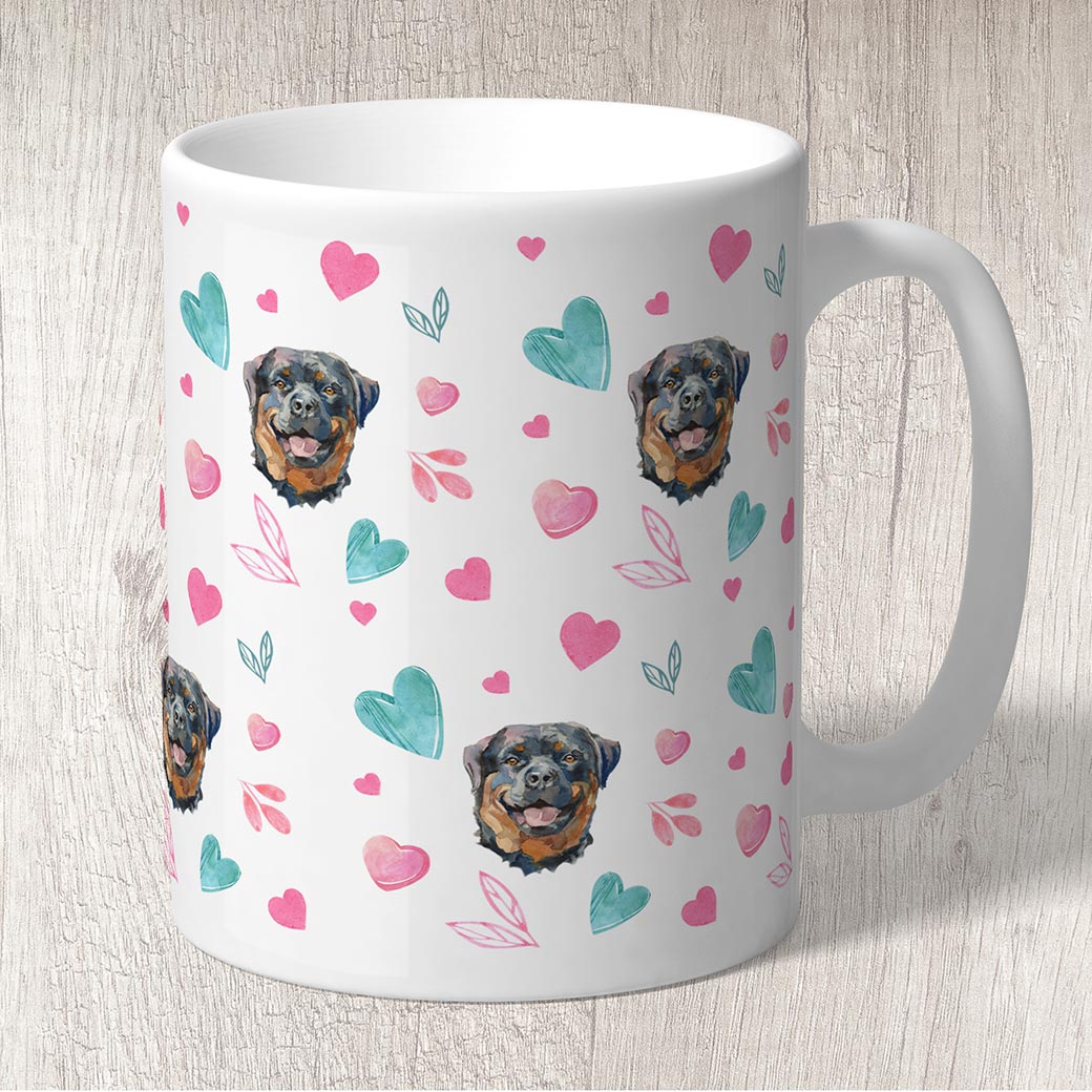 Rottweiler with Pink and Turquoise Hearts Mug