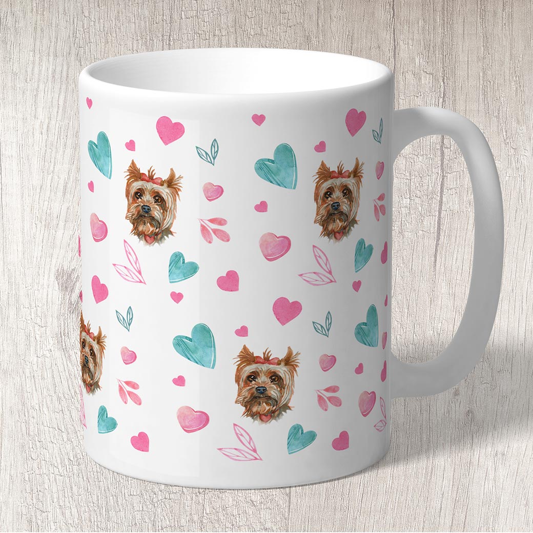 Yorkshire terrier puppy girl with Pink and Turquoise Hearts Mug
