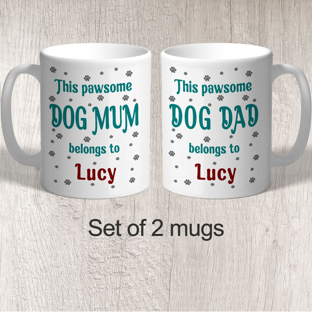 Personalised Set of 2 Mugs This Pawsome Dog ______ Belongs to (dog name/s) FREE P&amp;P