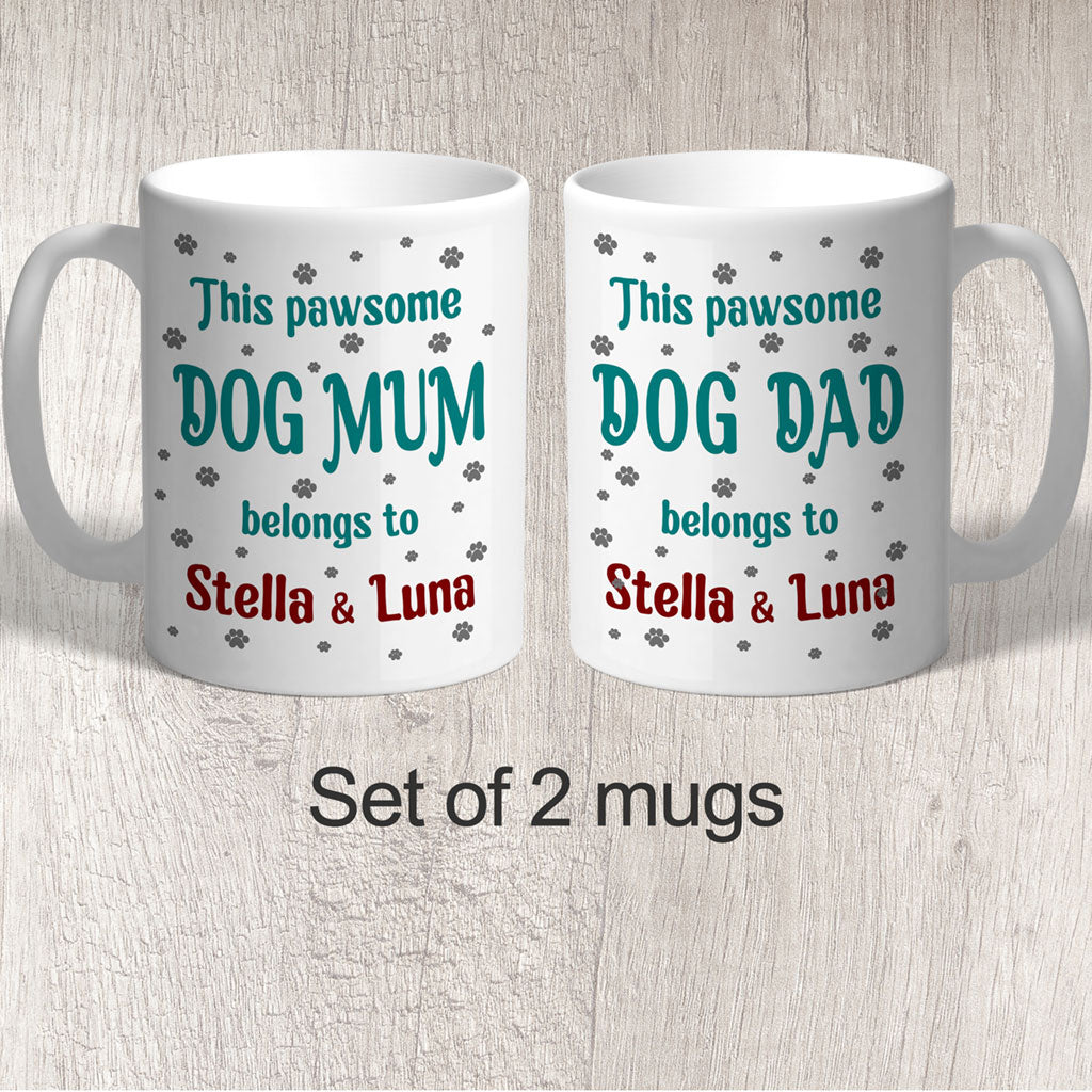Personalised Set of 2 Mugs This Pawsome Dog ______ Belongs to (dog name/s) FREE P&amp;P