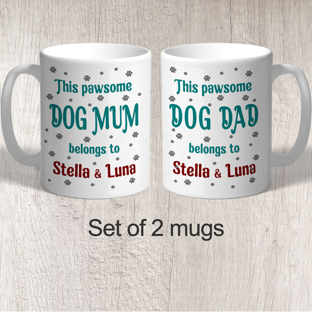Personalised Set of 2 Mugs This Pawsome Dog ______ Belongs to (dog name/s) FREE P&P