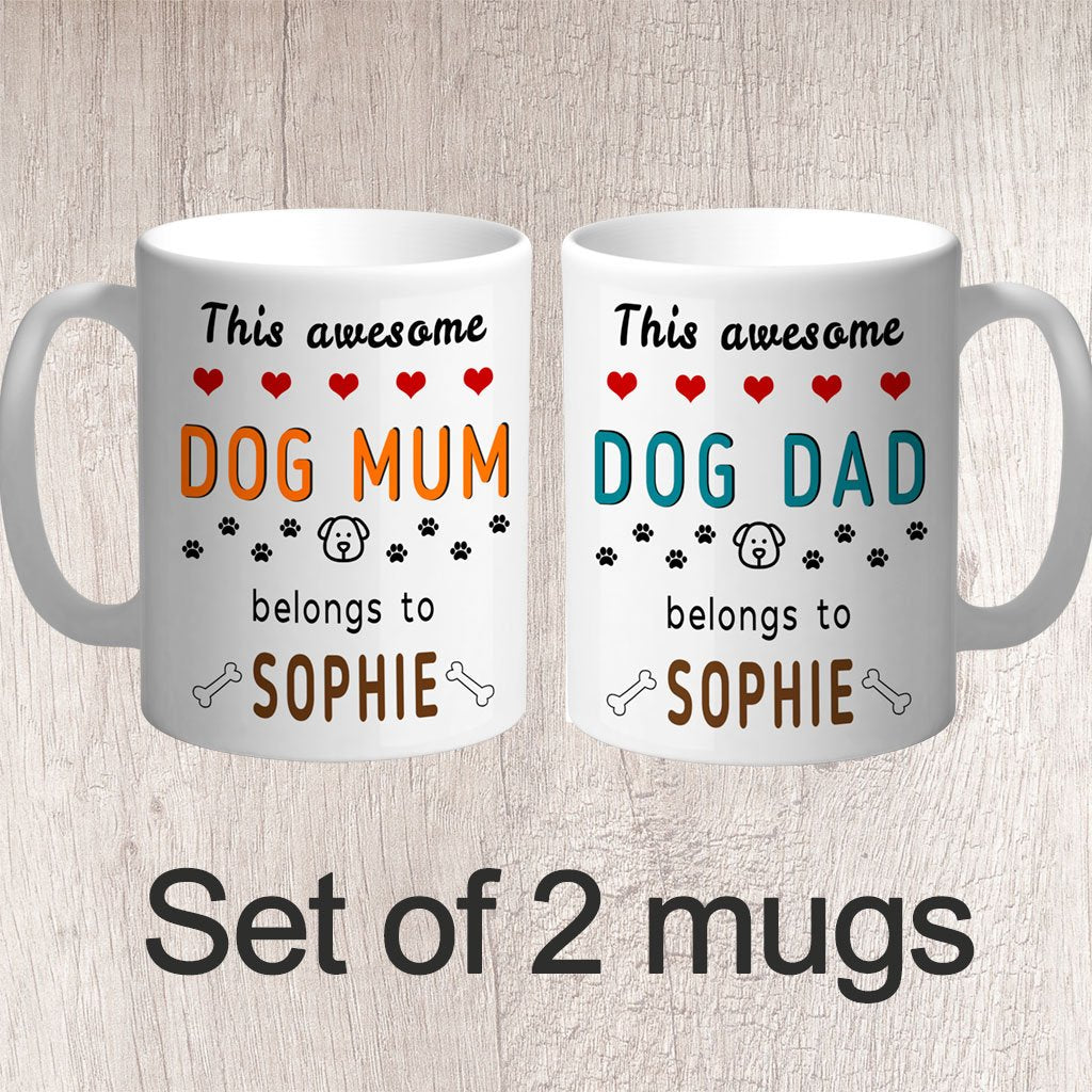 Set of 2 Mugs This Awesome Dog ______ Belongs to (dog name/s) FREE P&P