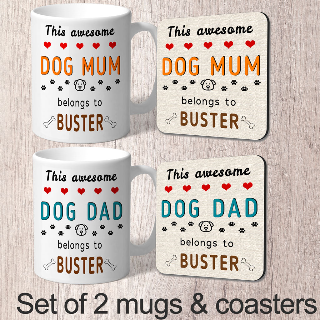 Set of 2 Mugs This Awesome Dog ______ Belongs to (dog name/s) FREE P&P
