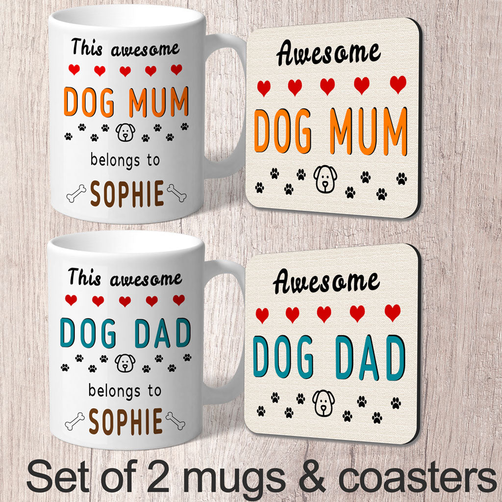 Set of 2 Mugs This Awesome Dog ______ Belongs to (dog name/s) FREE P&P
