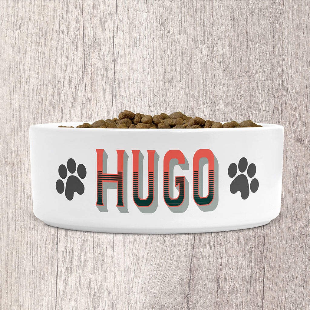 Personalised Small Dog Bowl Ceramic with Dog Name in Peach, Green &amp; Grey