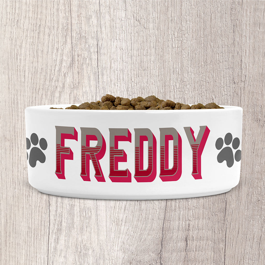 Personalised Small Dog Bowl Ceramic with Dog Name in Pinks &amp; Grey