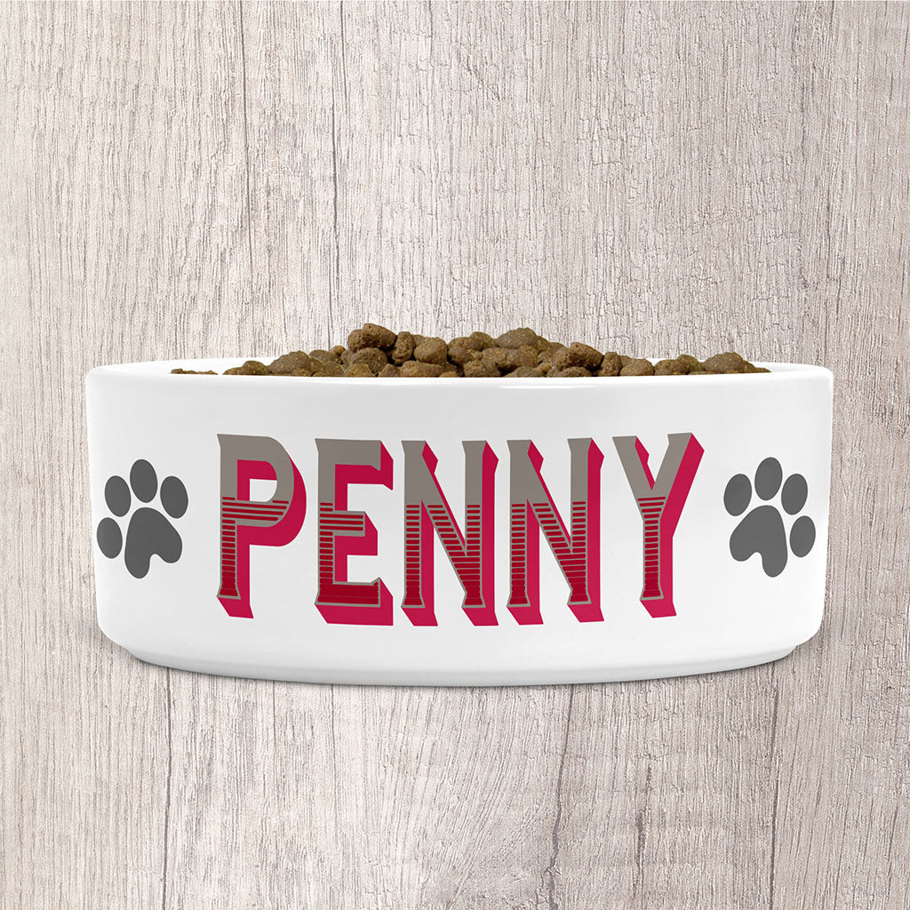 Personalised Small Dog Bowl Ceramic with Dog Name in Pinks &amp; Grey