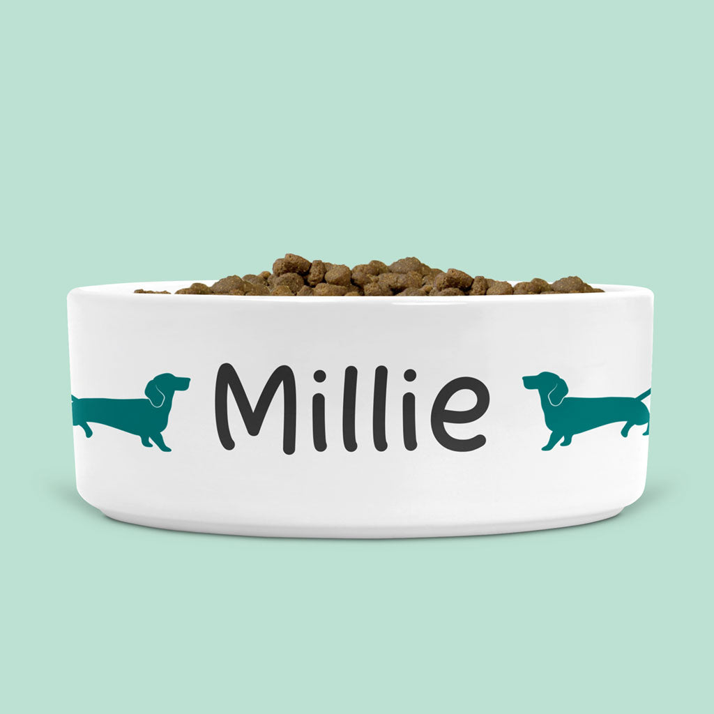 Small Ceramic Dog Bowl Personalised with Dog Name and Dog Breed Figure