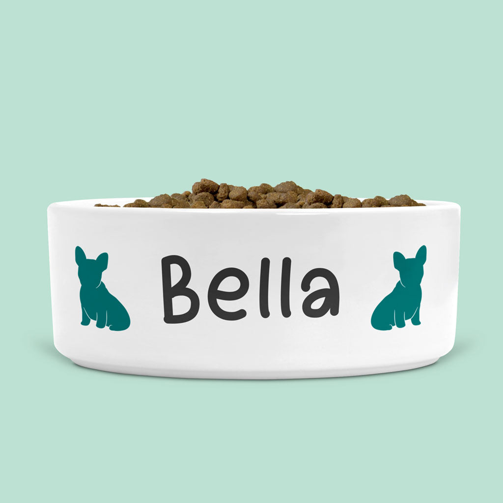 Small Ceramic Dog Bowl Personalised with Dog Name and Dog Breed Figure