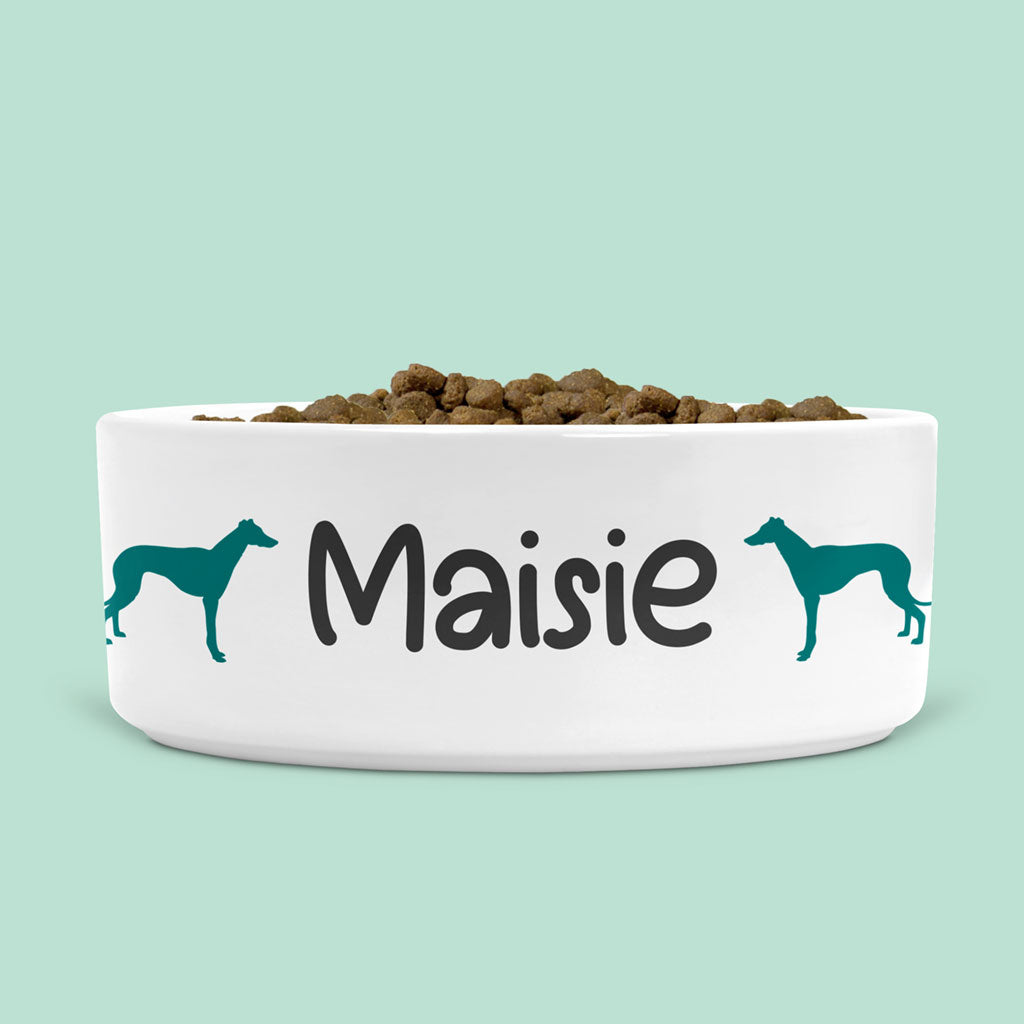 Small Ceramic Dog Bowl Personalised with Dog Name and Dog Breed Figure