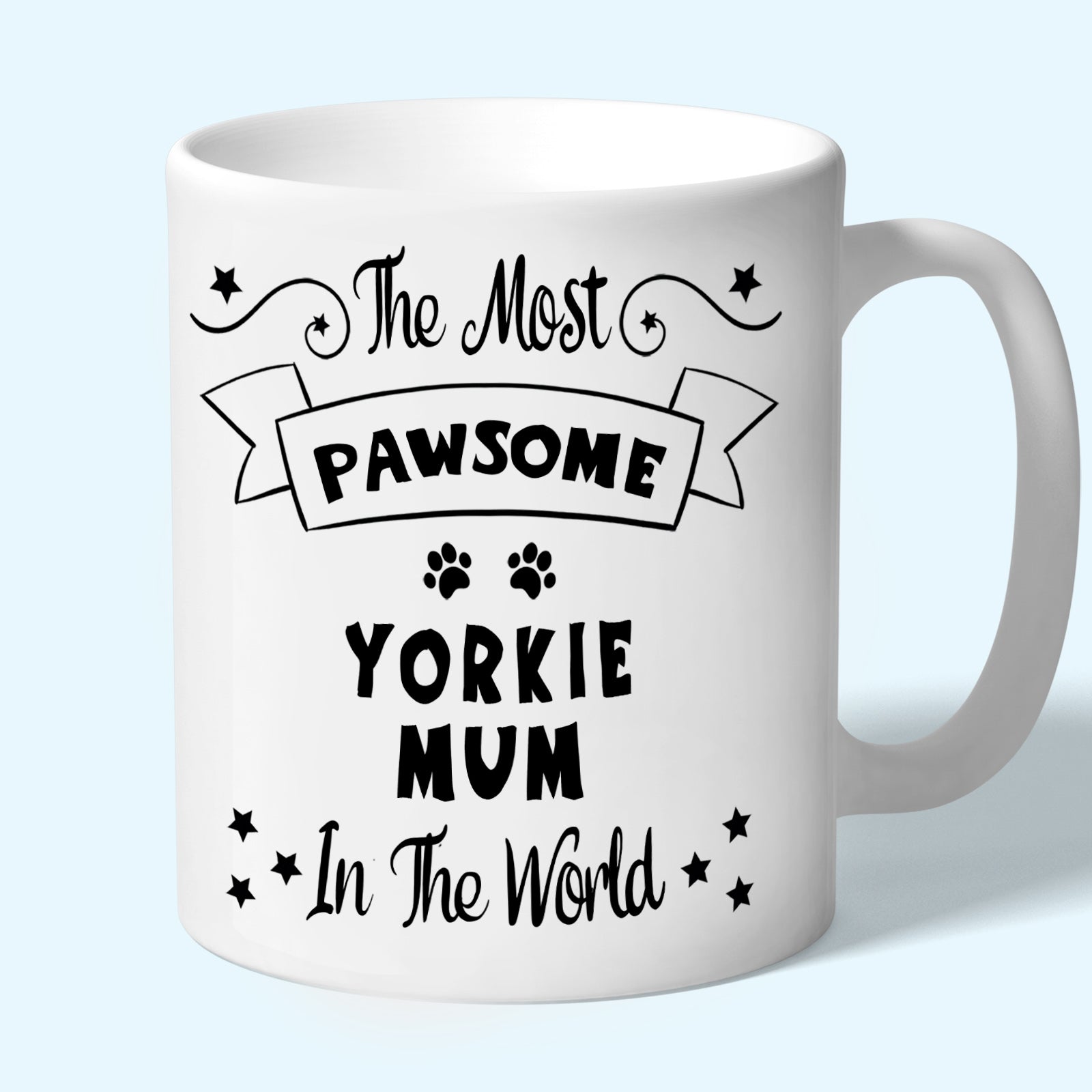 The Most Pawsome Yorkie mum mug in black design