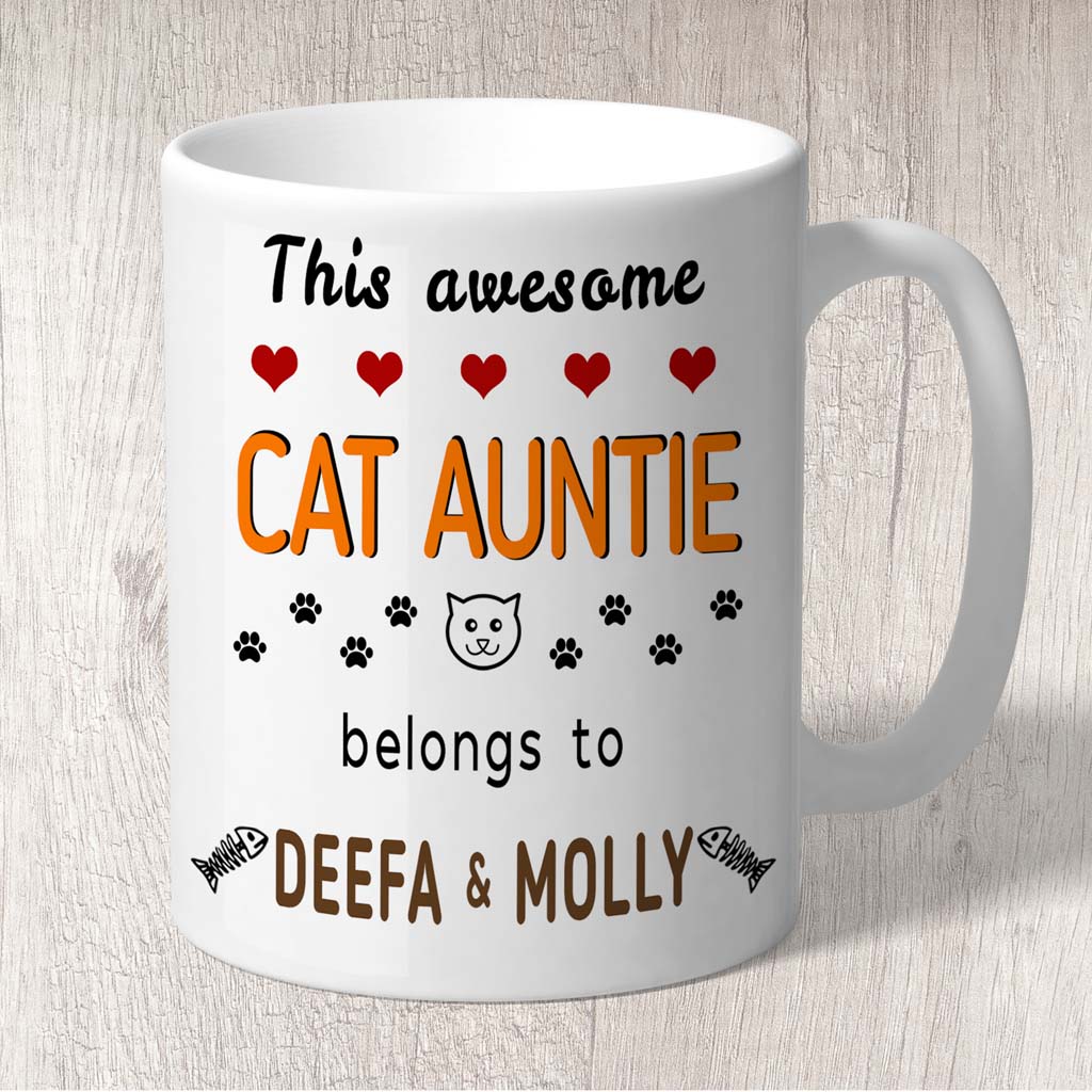 This Awesome Cat Auntie Belongs to (2 x Cats names) Mug