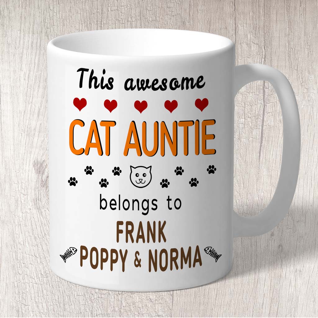 This Awesome Cat Auntie Belongs to (3-7 Cat names) Mug