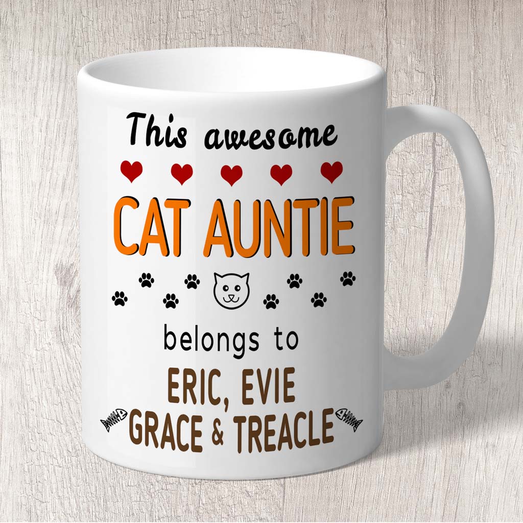 This Awesome Cat Auntie Belongs to (3-7 Cat names) Mug