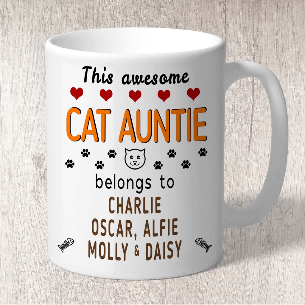 This Awesome Cat Auntie Belongs to (3-7 Cat names) Mug